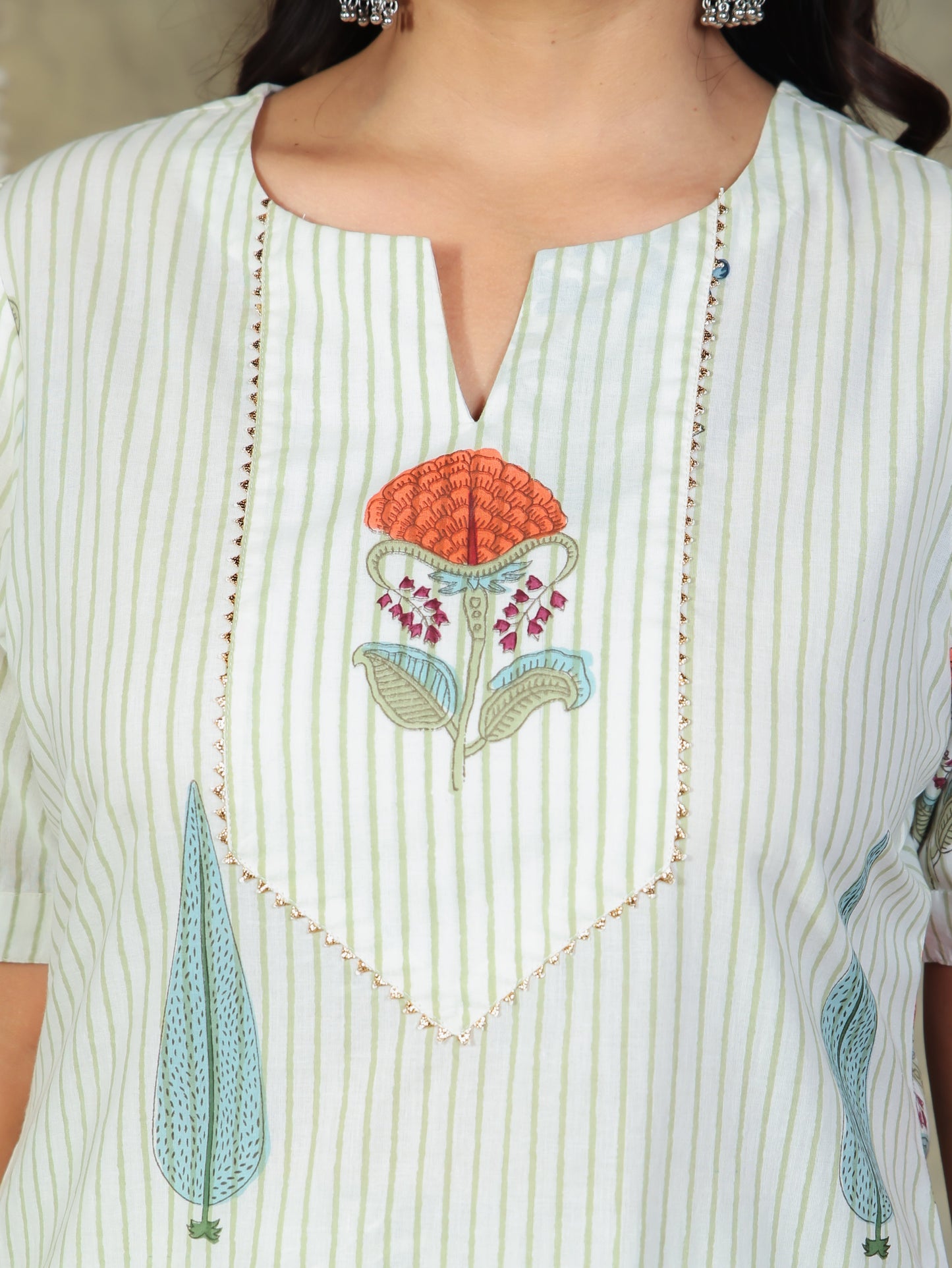 Soft Cotton Floral Straight Off White Kurta