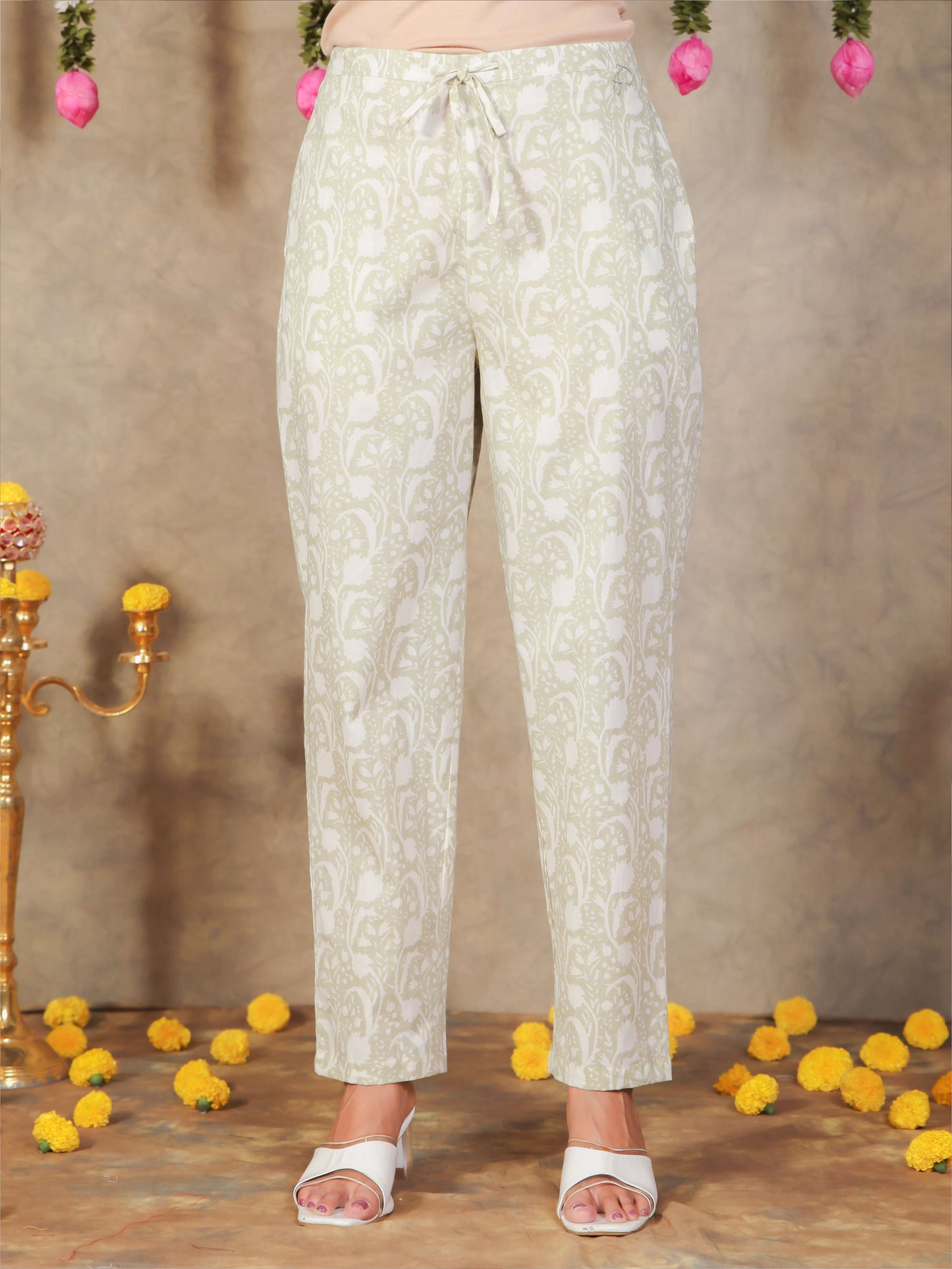 Soft Cotton Floral Straight Off White Kurta