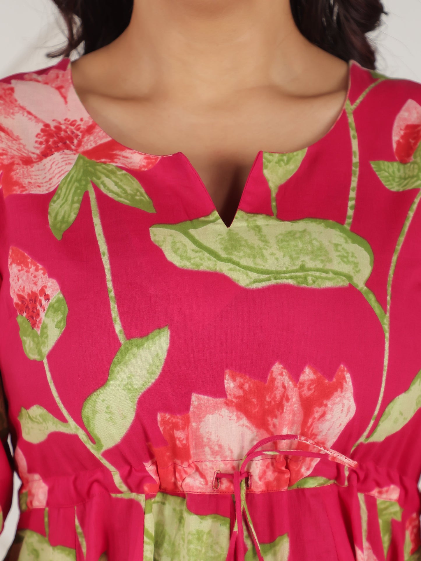 Soft Cotton Floral Anarkali Pink Dress