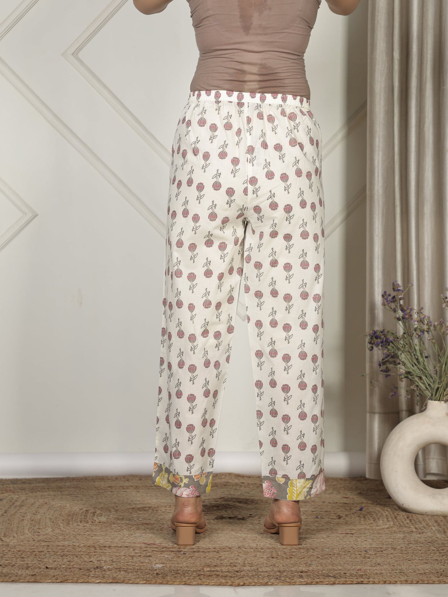 Soft Cotton Floral Straight Grey Kurta