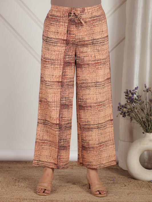 Soft Cotton Abstract Beige Palazzo