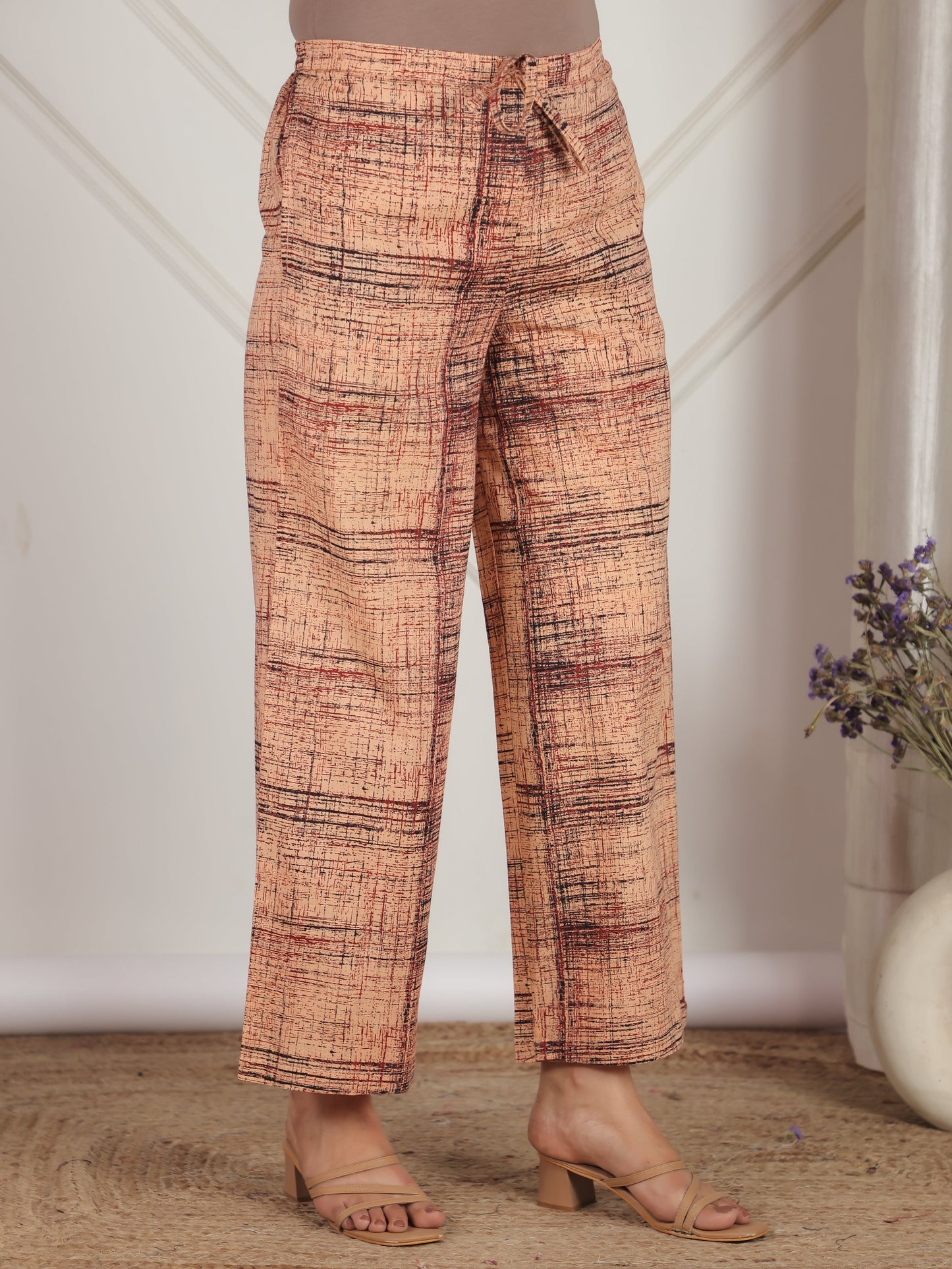 Soft Cotton Abstract Beige Palazzo