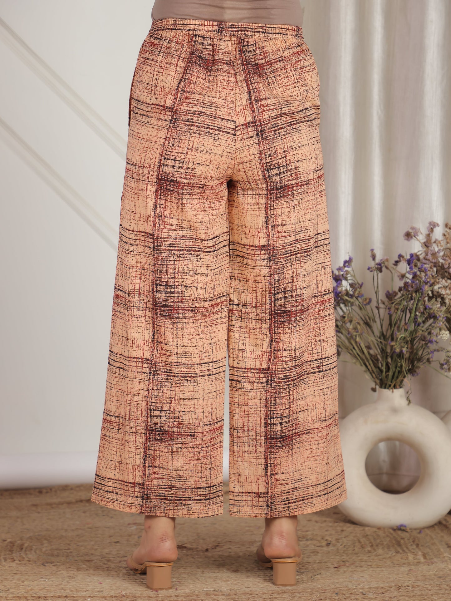 Soft Cotton Abstract Beige Palazzo