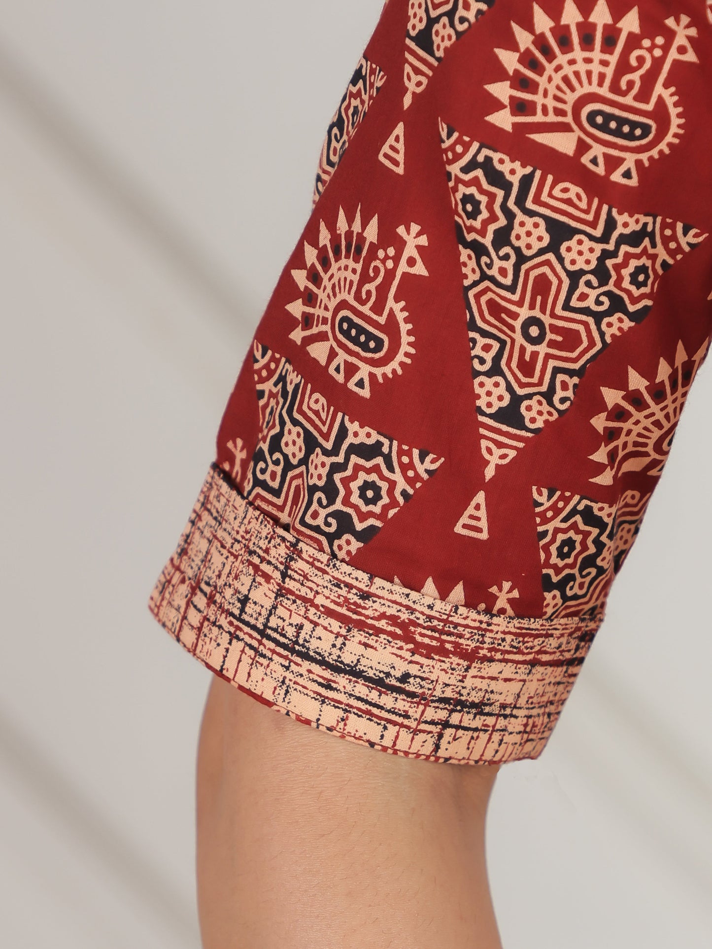 Soft Cotton Geometric Pathani Red Kurta