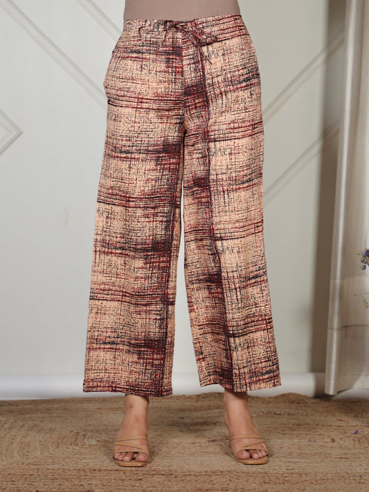 Soft Cotton Abstract Beige Palazzo