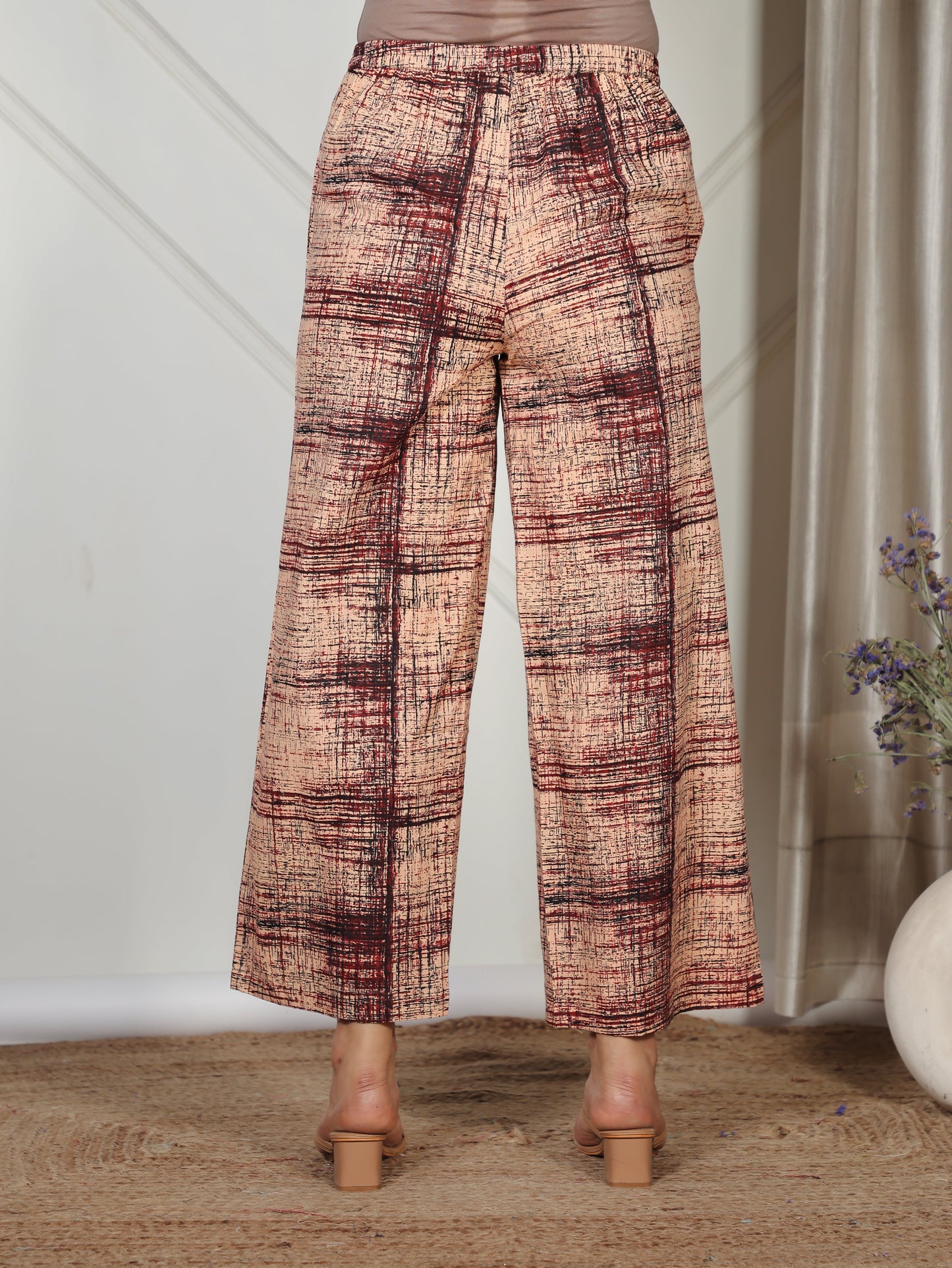 Soft Cotton Abstract Beige Palazzo