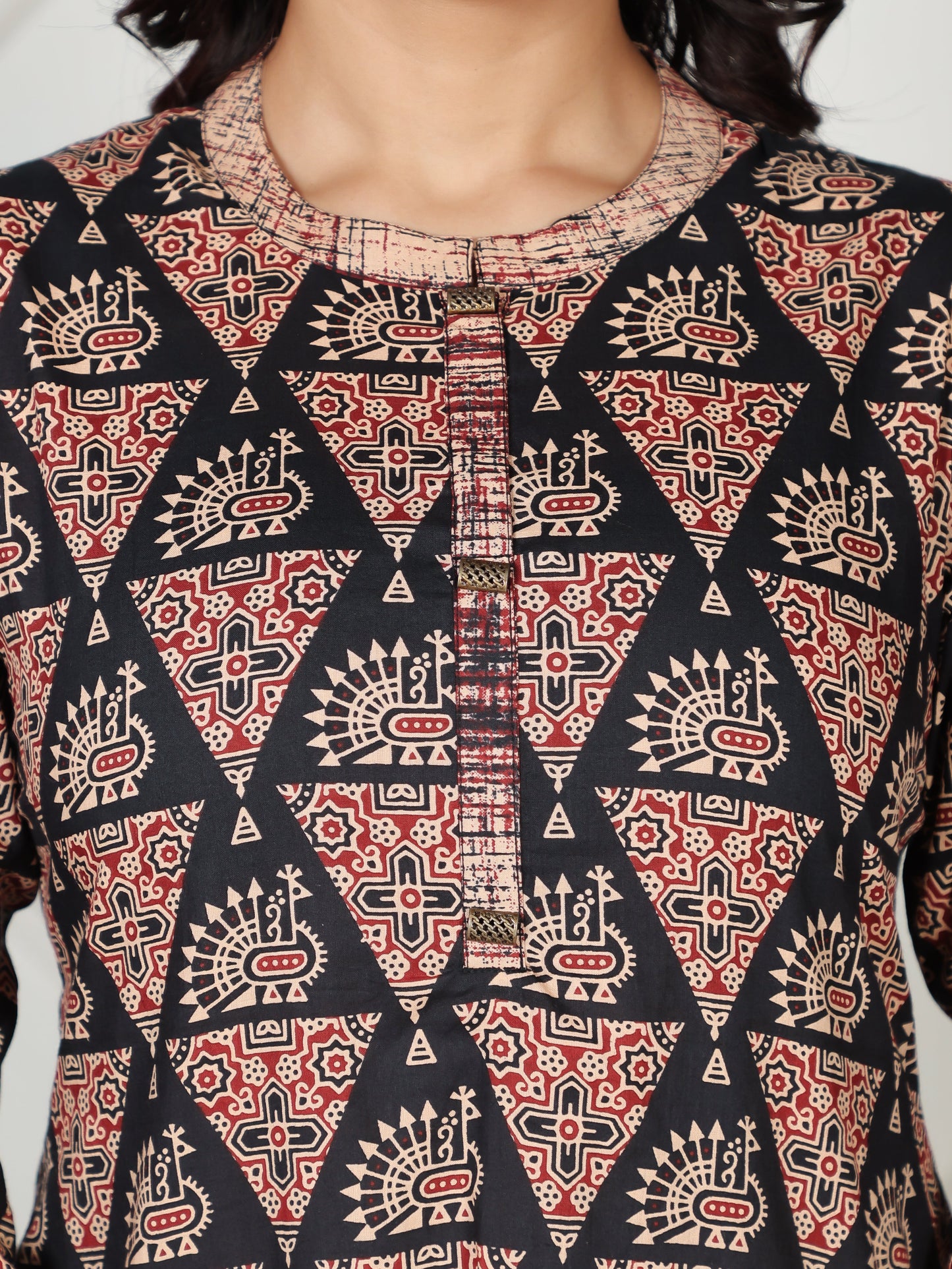 Soft Cotton Geometric Straight Black Kurta