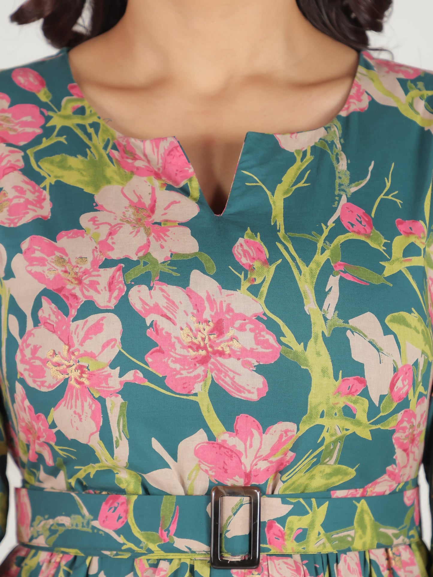 Soft Cotton Floral Anarkali Green Dress