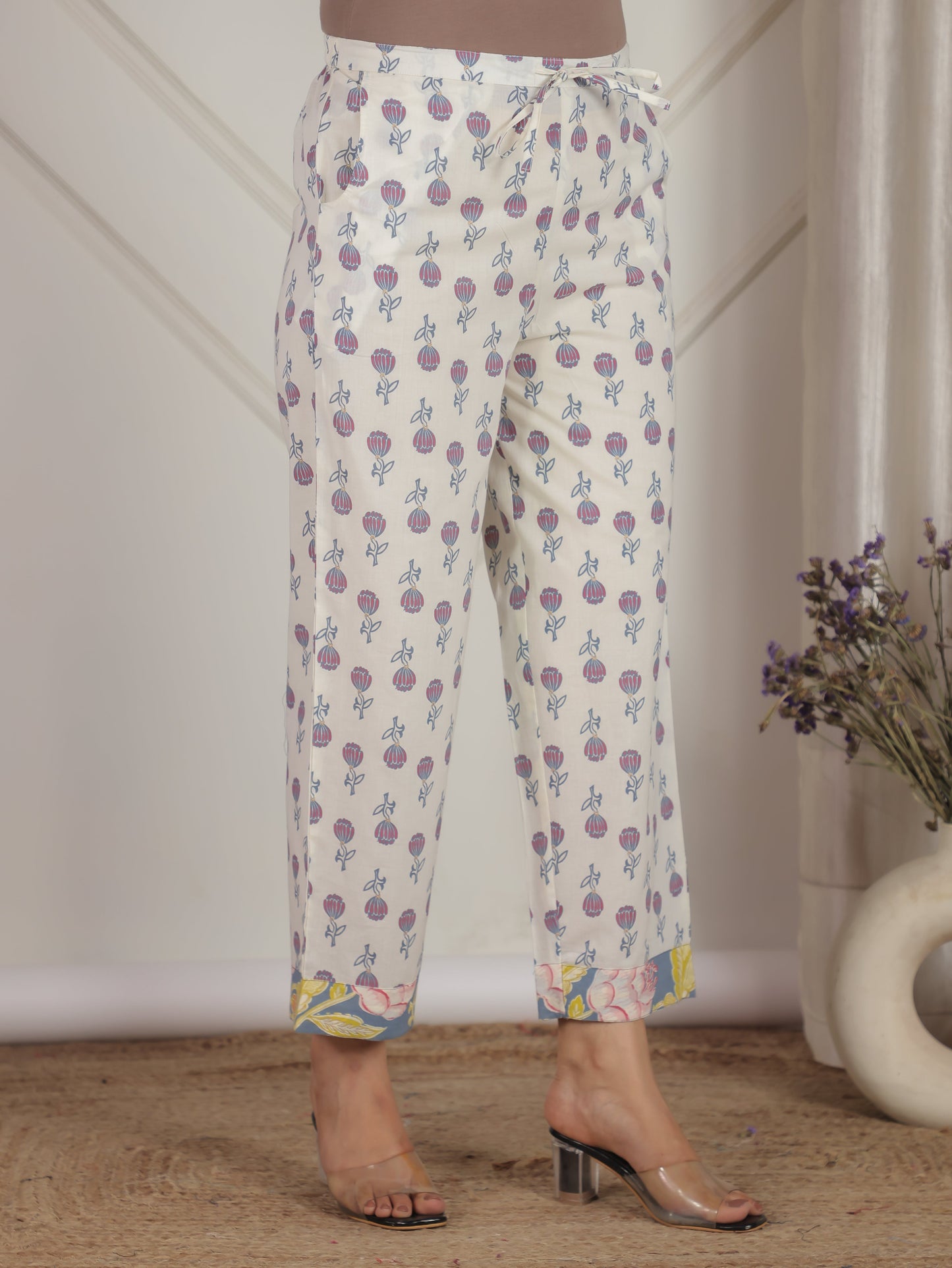 Soft Cotton Floral Straight Blue Top