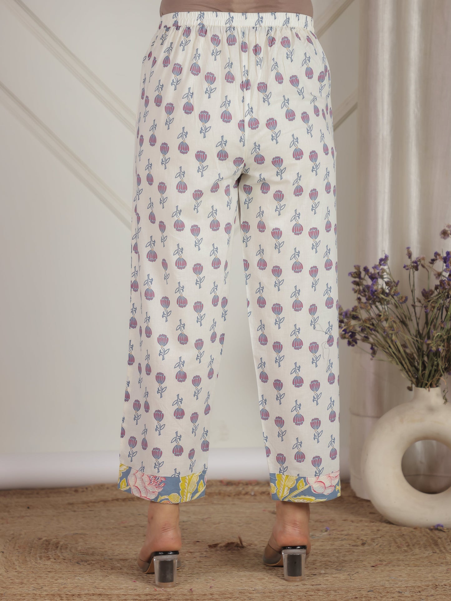 Soft Cotton Floral Straight Blue Top