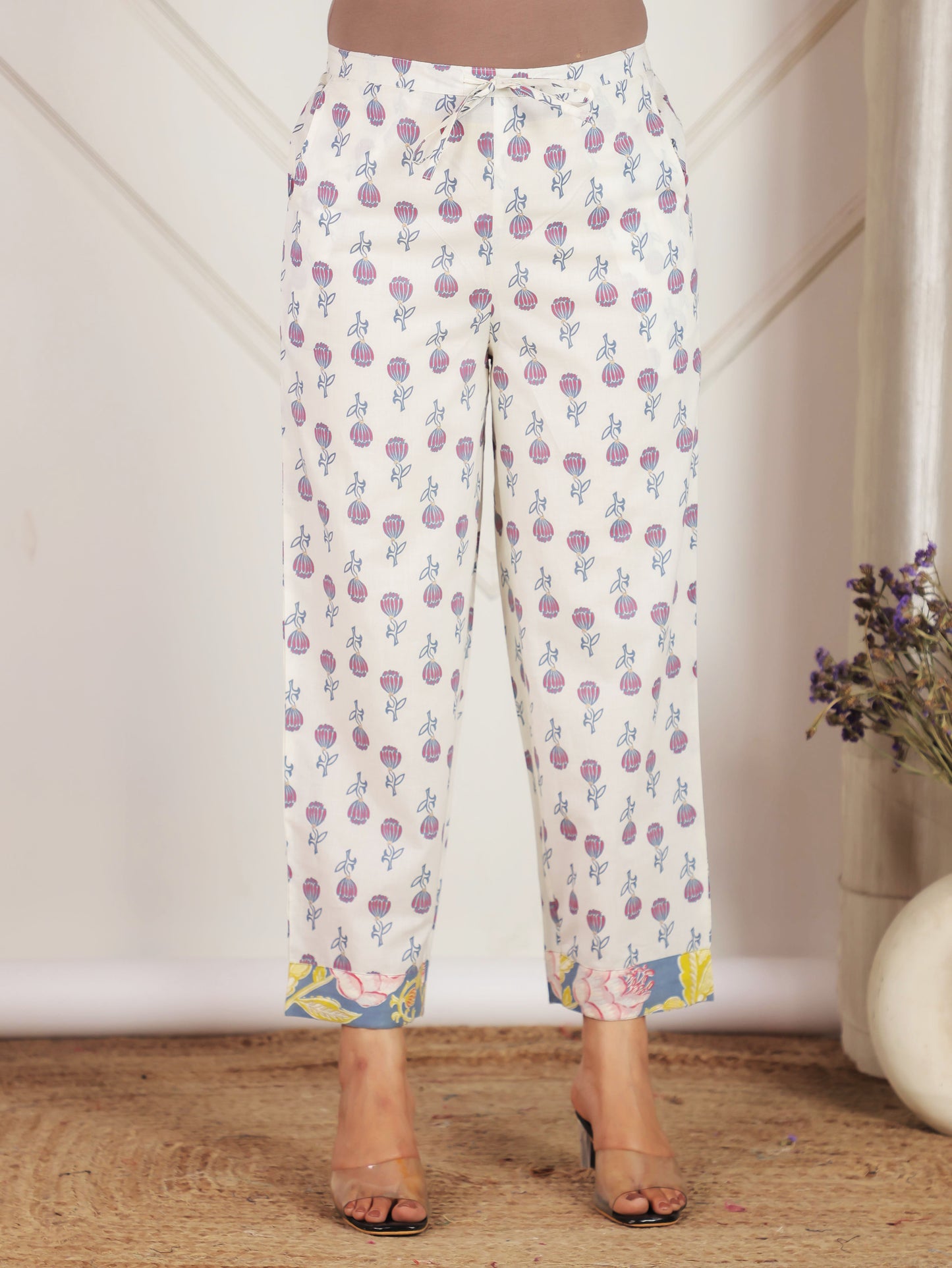 Soft Cotton Floral Straight Blue Top