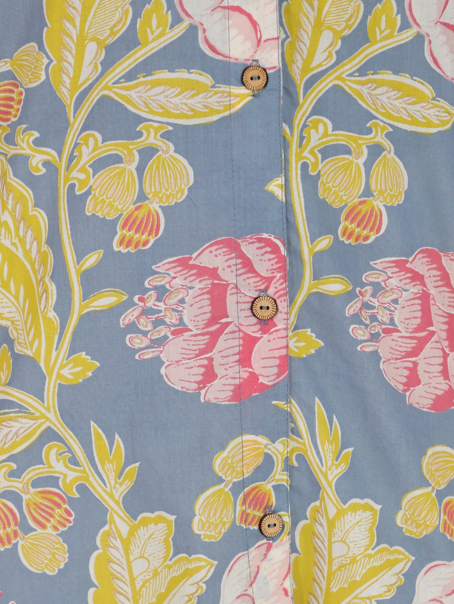 Soft Cotton Floral Straight Blue Top