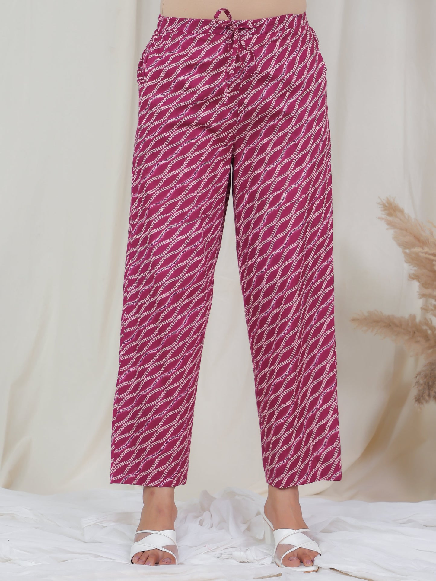 Soft Cotton Striped Pink Straight Trousers