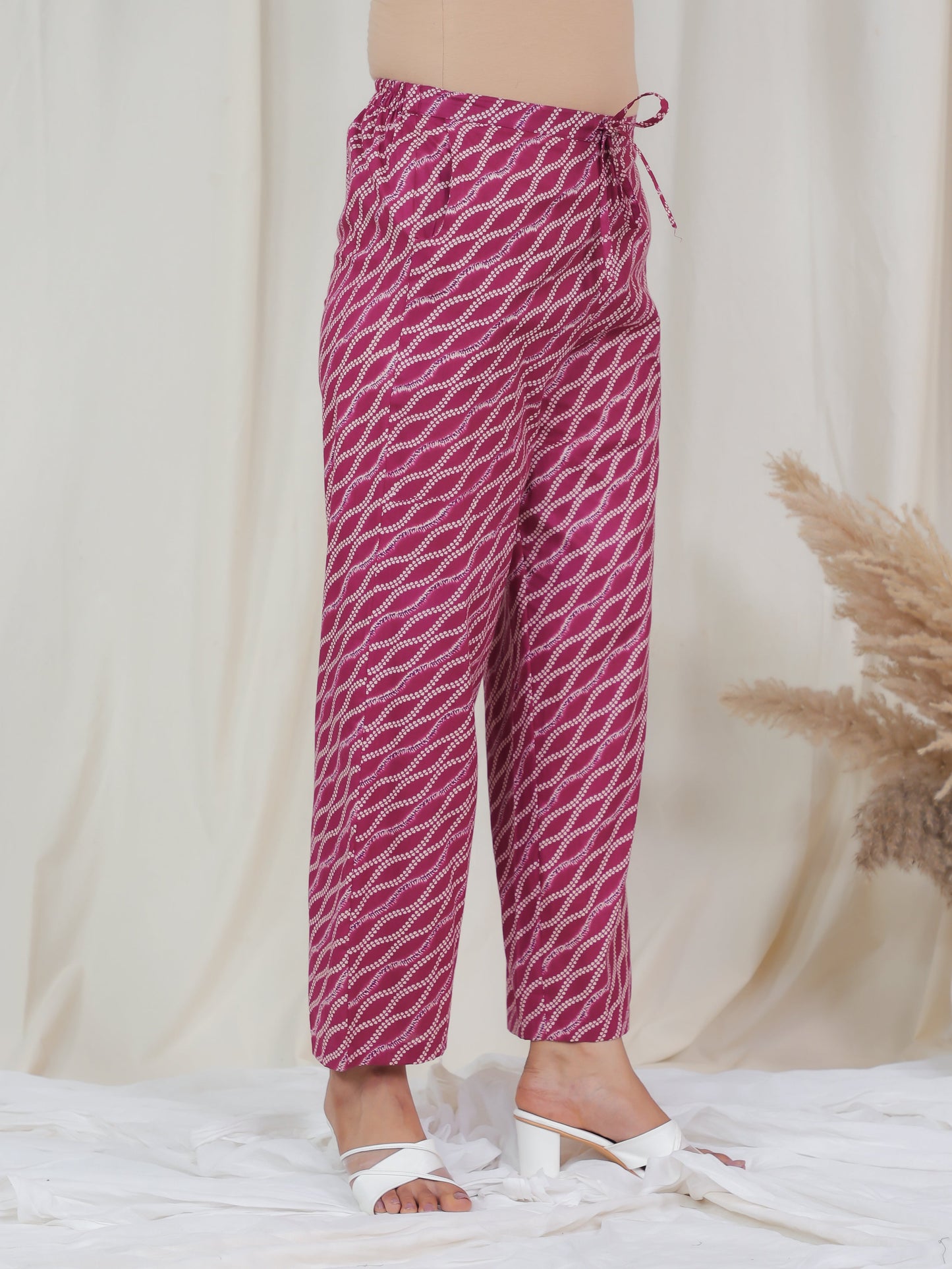 Soft Cotton Striped Pink Straight Trousers