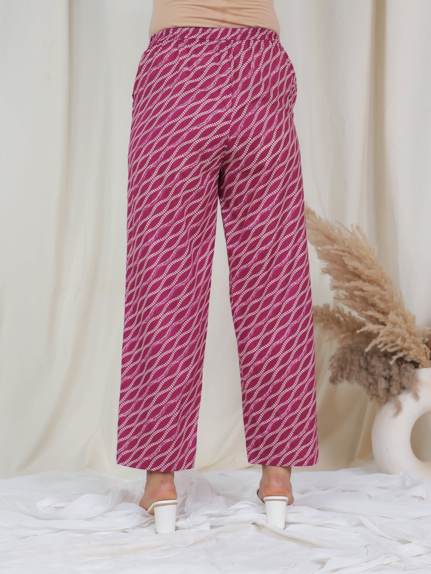 Soft Cotton Striped Pink Straight Trousers