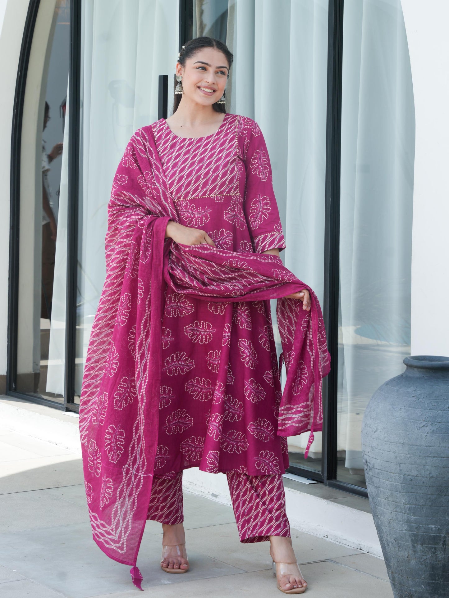 Cotton Voile Striped Pink Dupatta