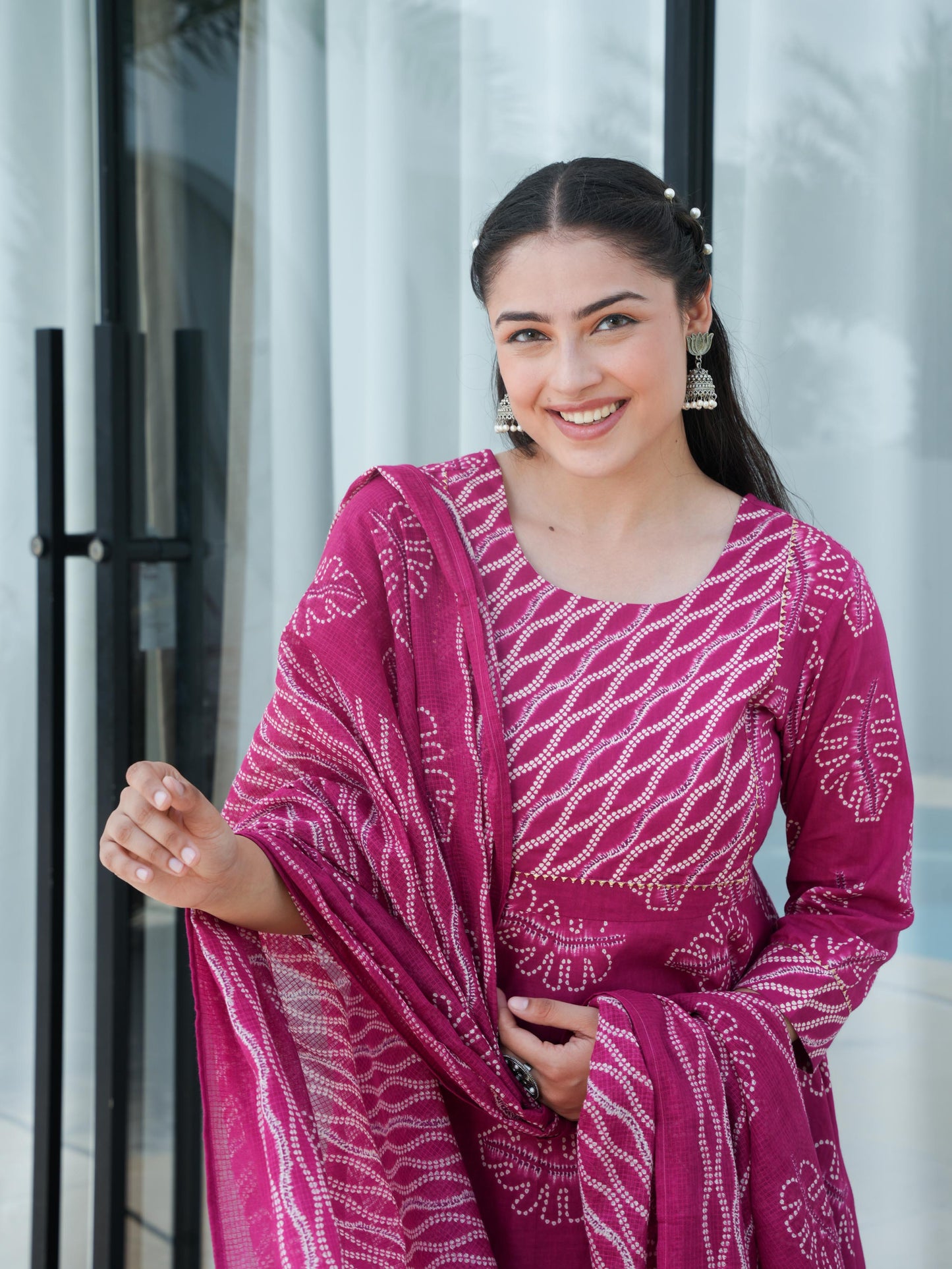 Cotton Voile Striped Pink Dupatta