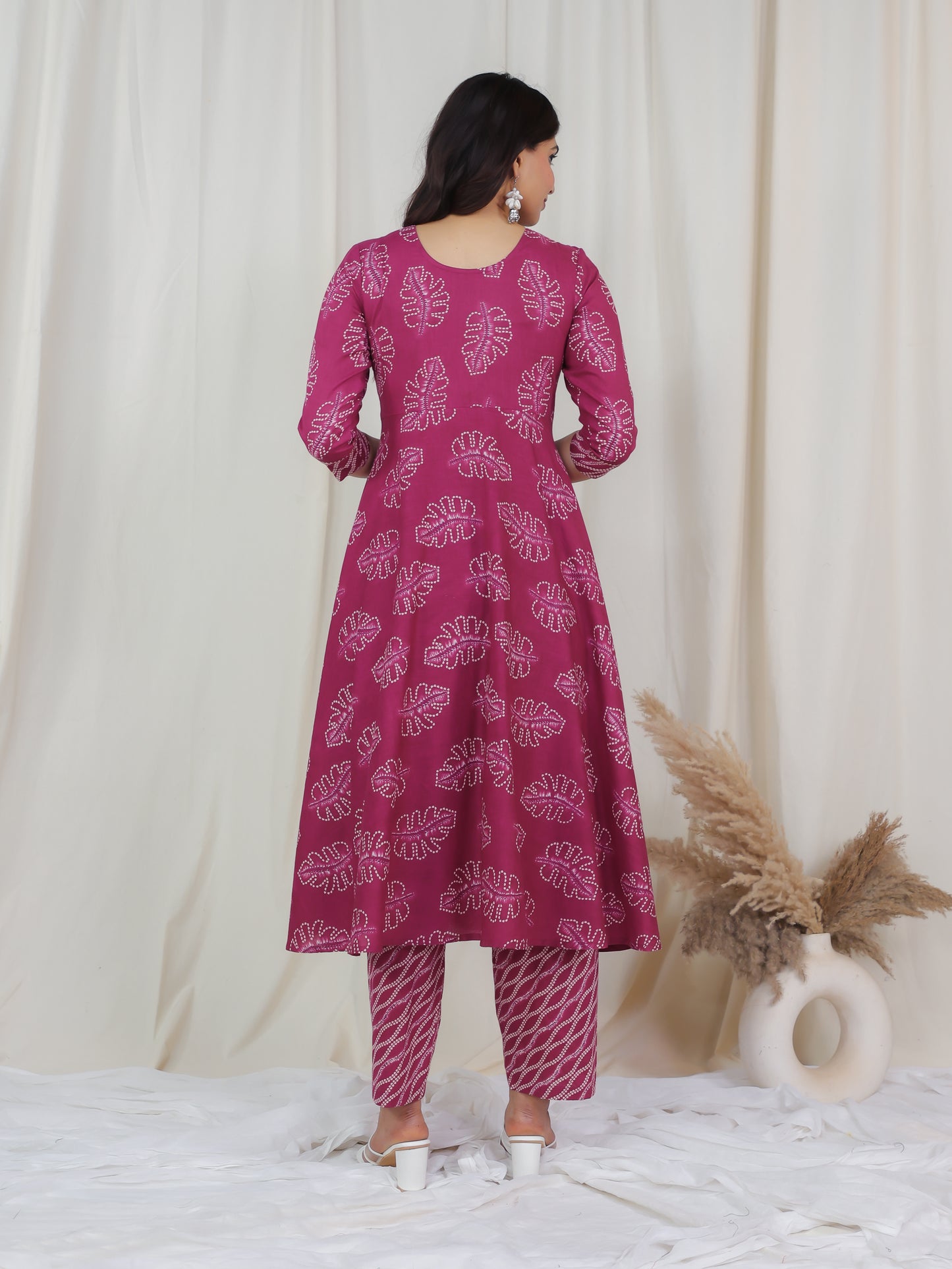 Soft Cotton Foliage Anarkali Pink Kurta