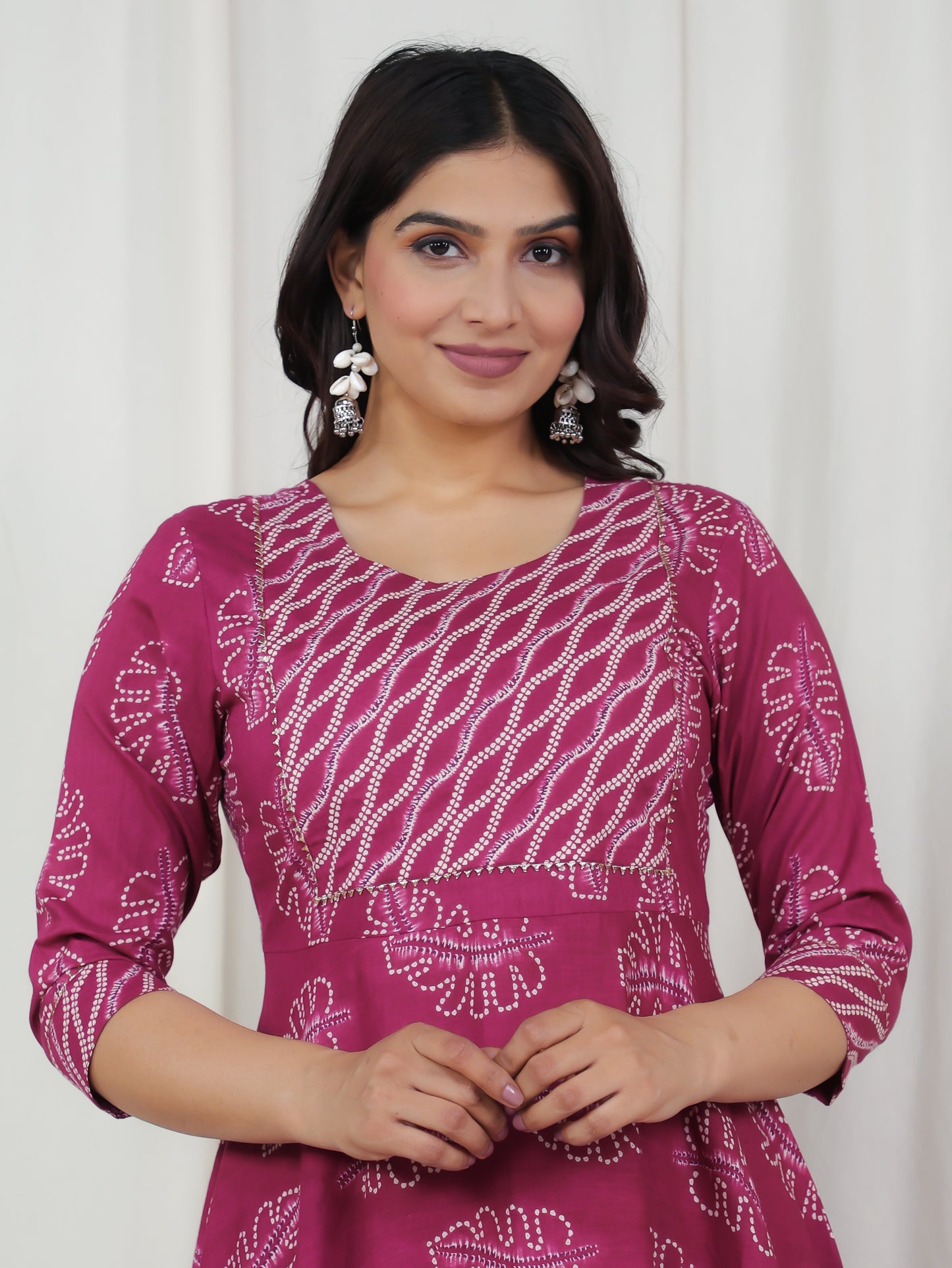 Soft Cotton Foliage Anarkali Pink Kurta