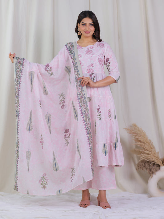 Cotton Voile Floral Pink Dupatta