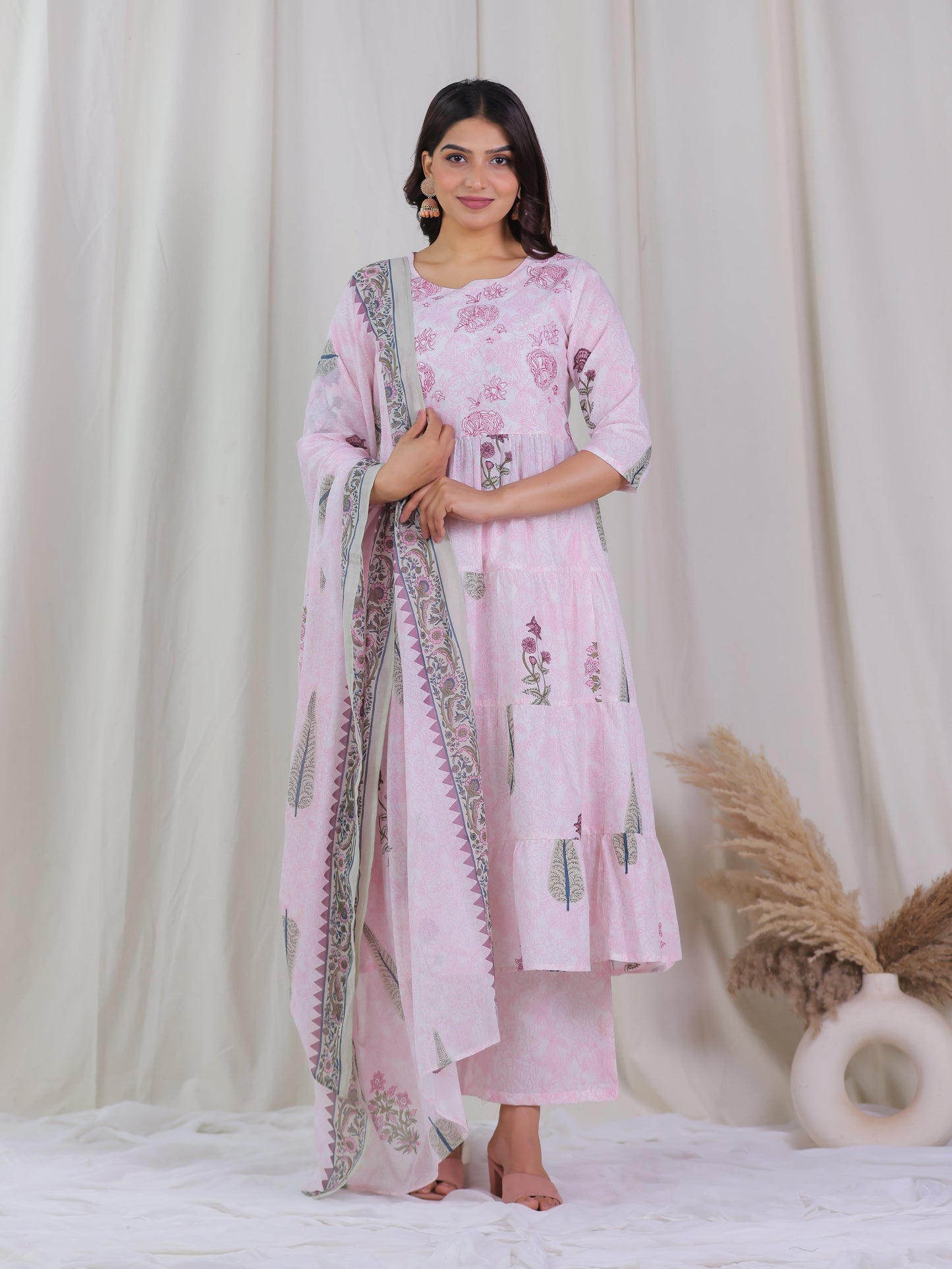 Cotton Voile Floral Pink Dupatta