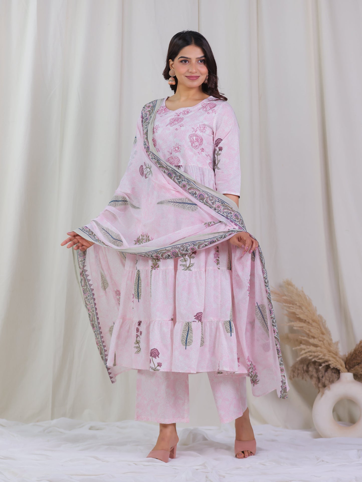 Cotton Voile Floral Pink Dupatta