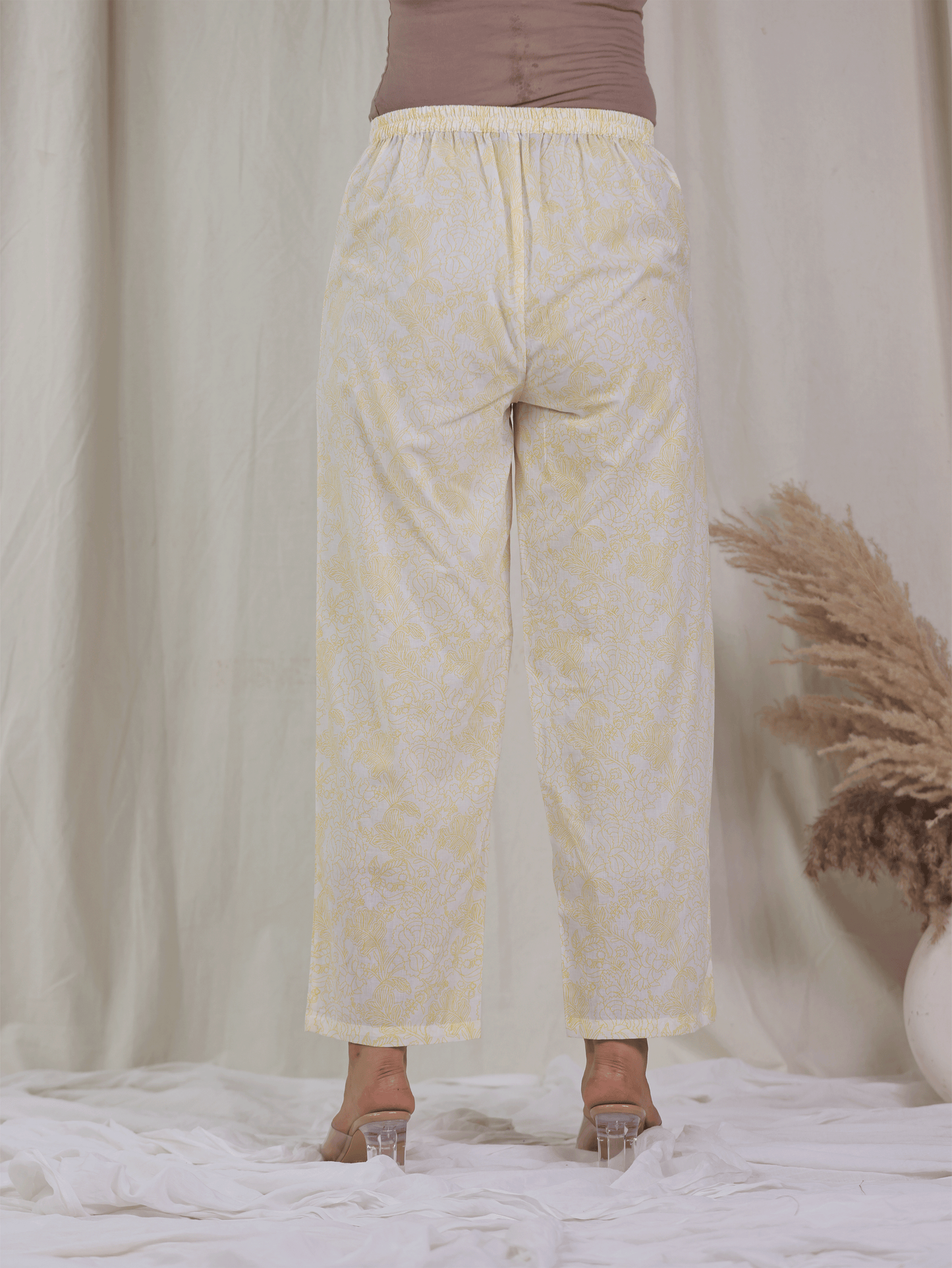 Soft Cotton Floral Yellow Straight Trousers