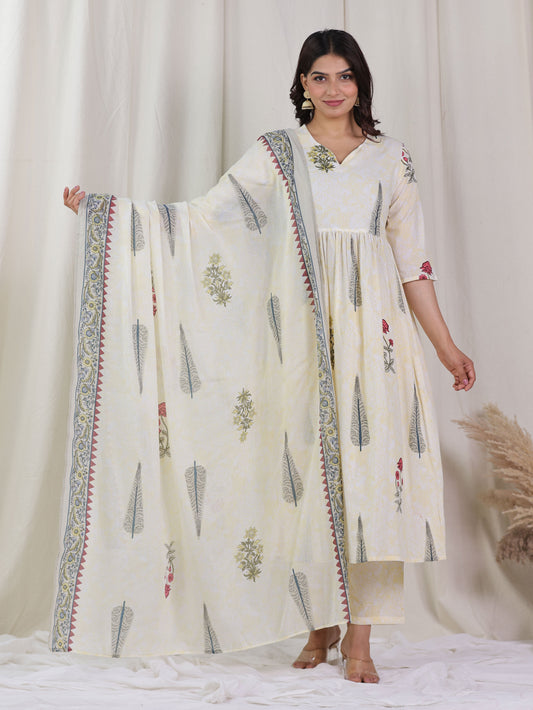 Cotton Voile Floral Yellow Dupatta
