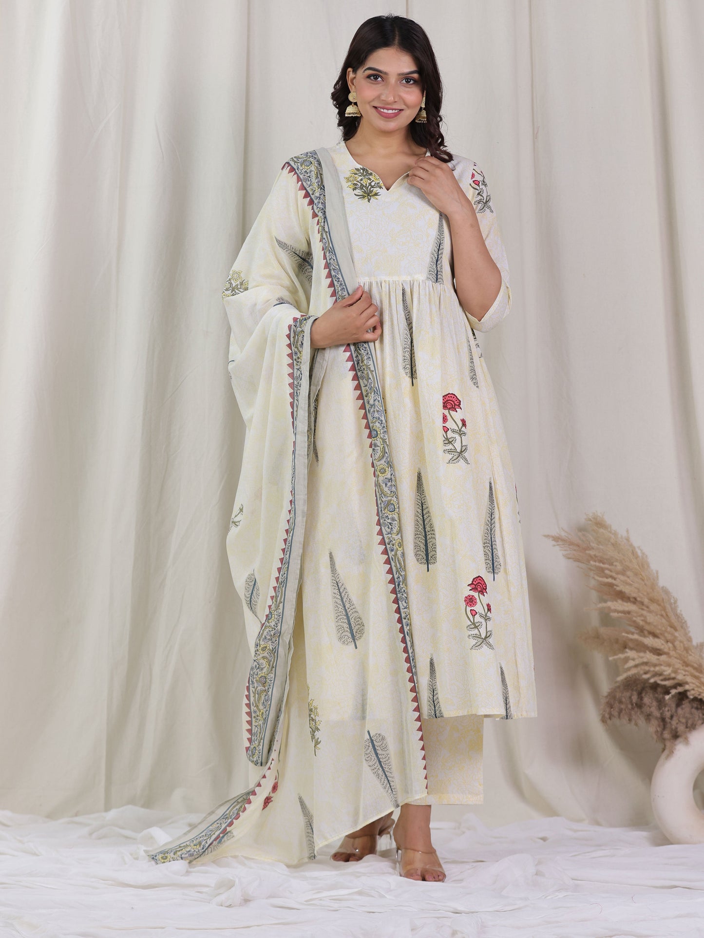 Cotton Voile Floral Yellow Dupatta