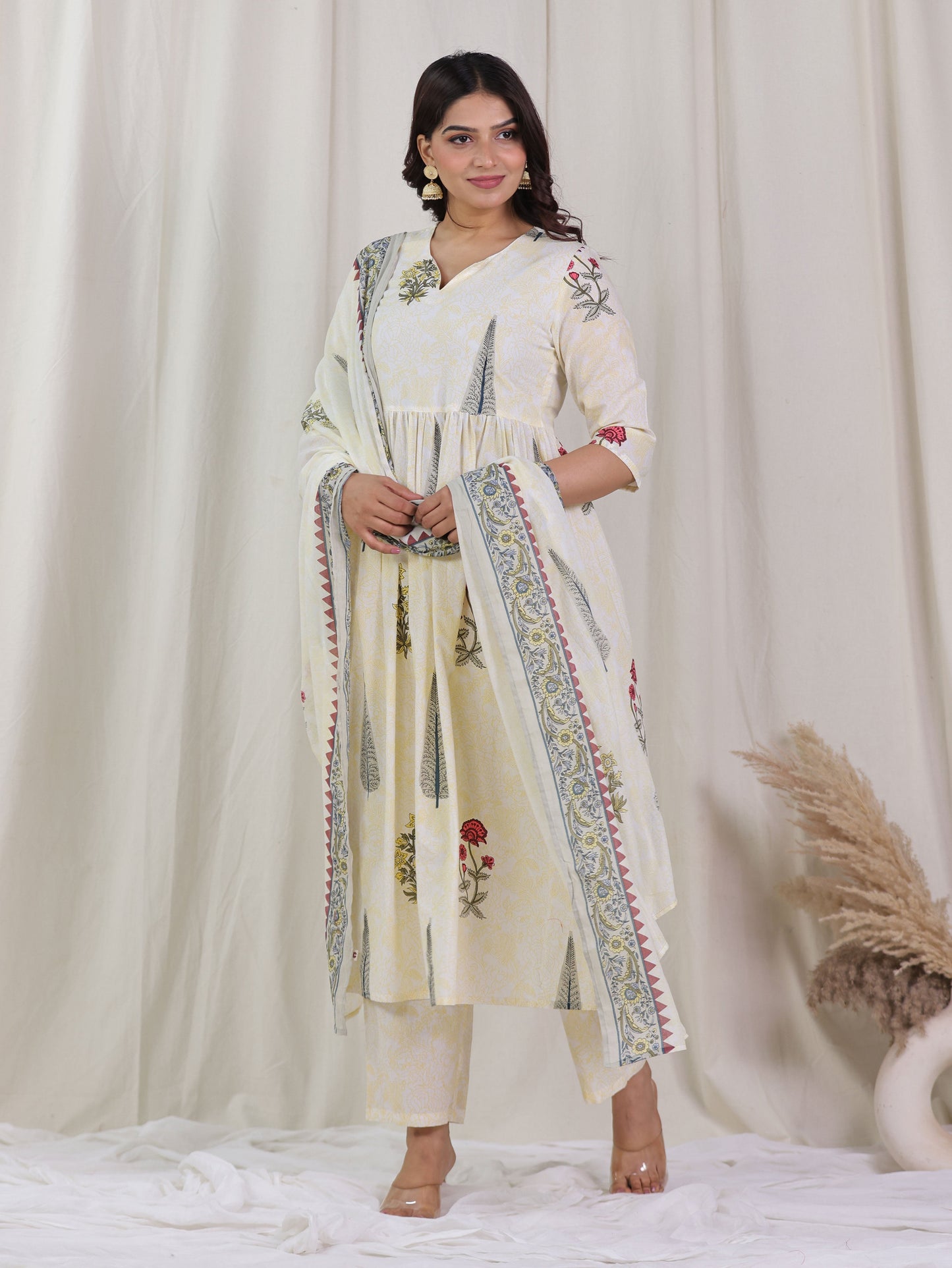 Cotton Voile Floral Yellow Dupatta