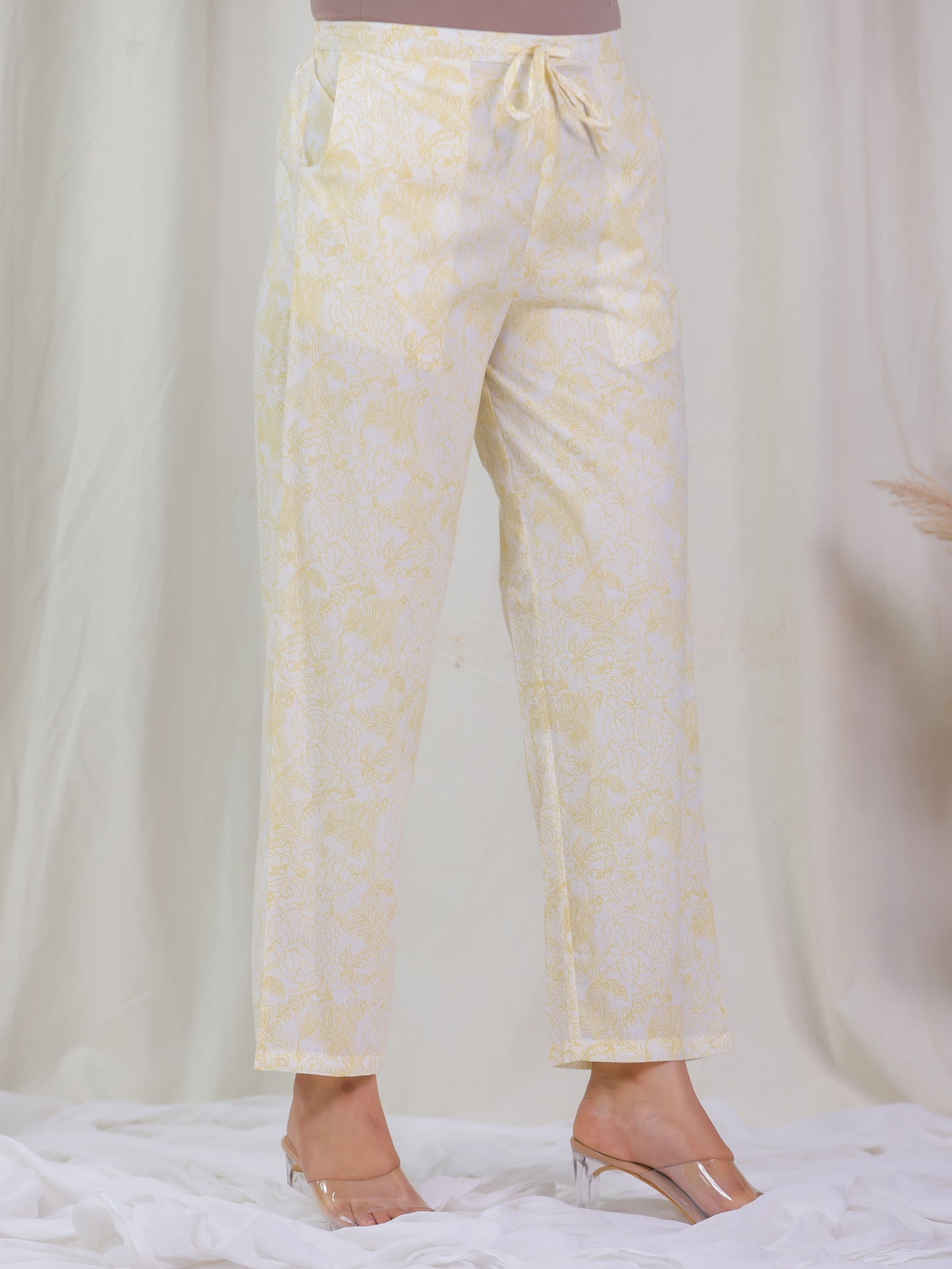 Soft Cotton Floral Anarkali Yellow Kurta