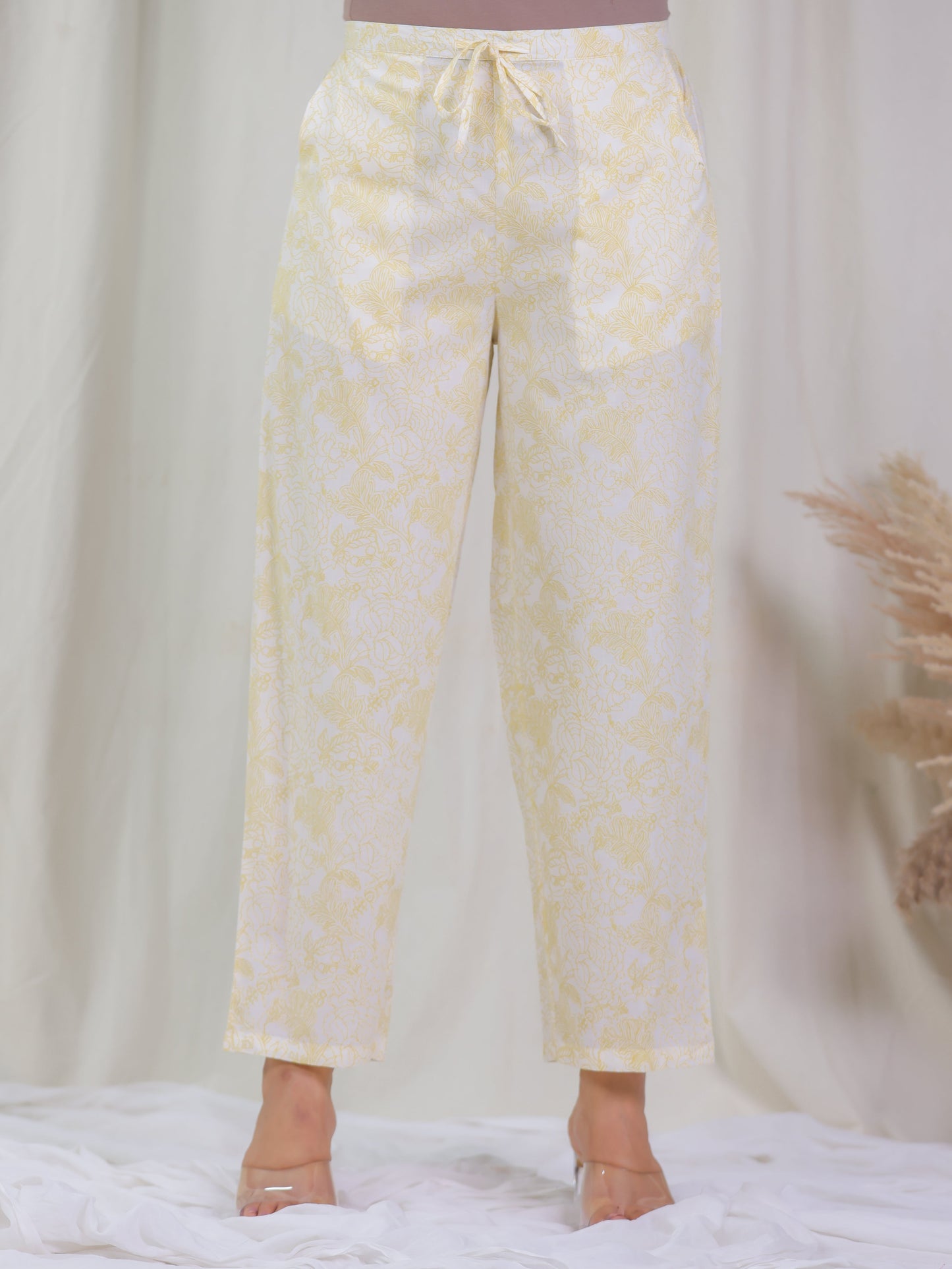 Soft Cotton Floral Anarkali Yellow Kurta