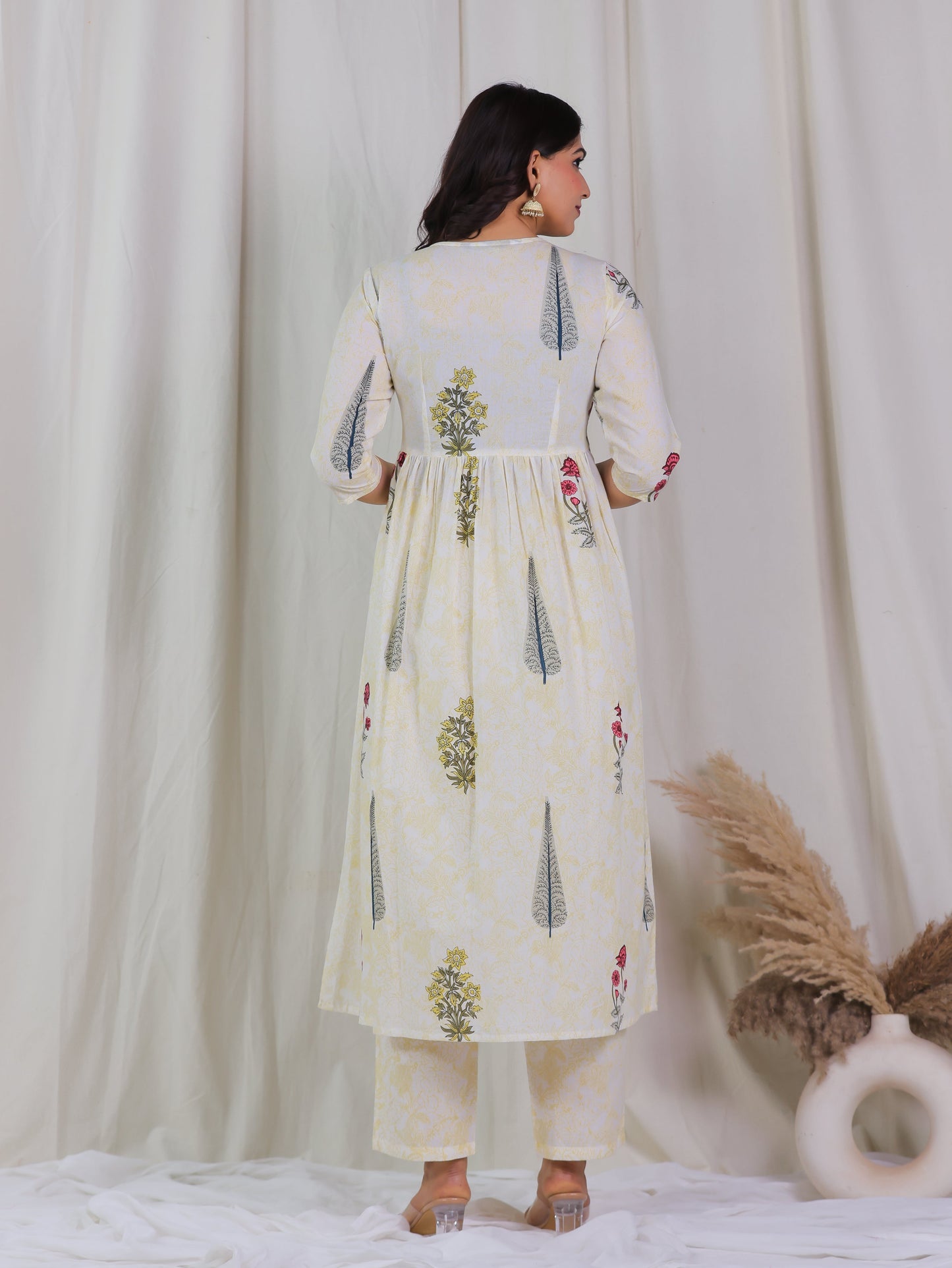 Soft Cotton Floral Anarkali Yellow Kurta