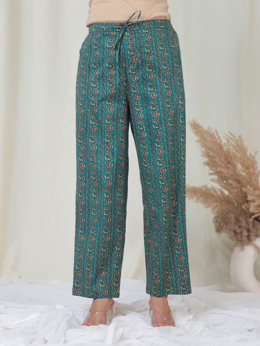 Soft Cotton Floral Green Straight Trousers