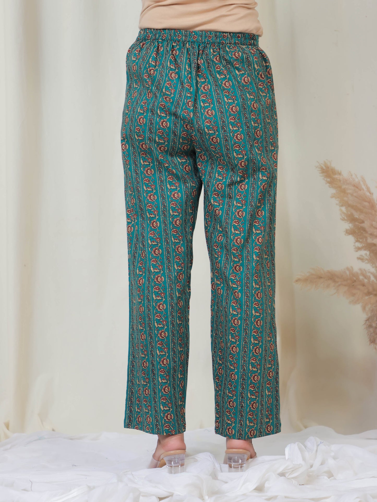 Soft Cotton Floral Green Straight Trousers