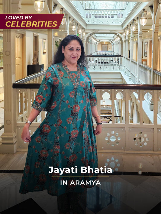 Soft Cotton Floral Flared Green Kurta