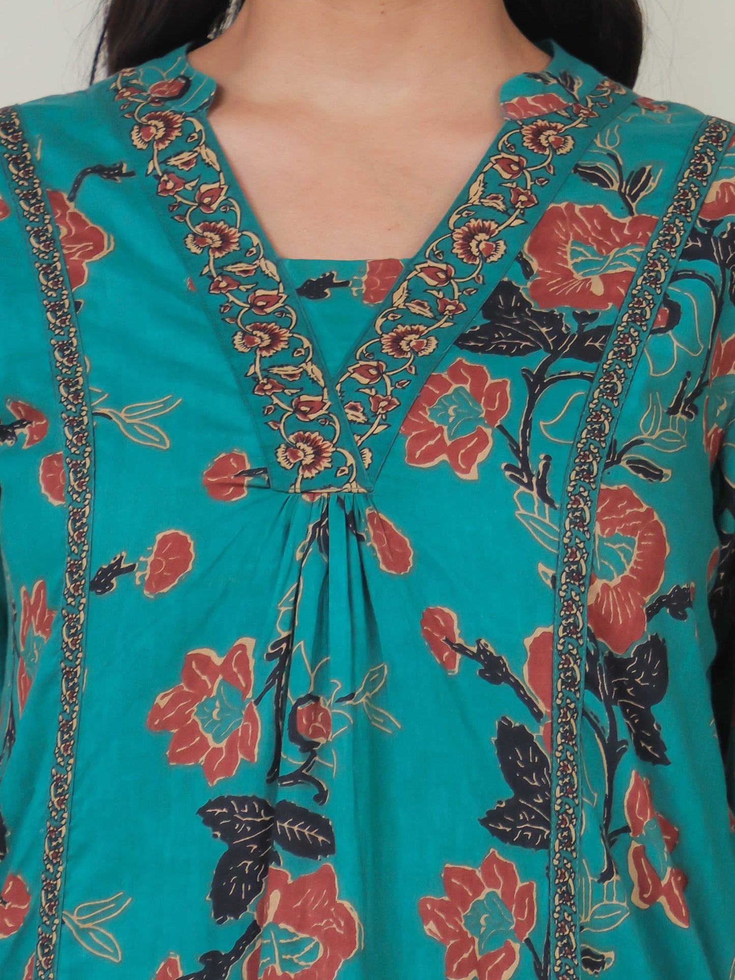 Soft Cotton Floral Flared Green Kurta