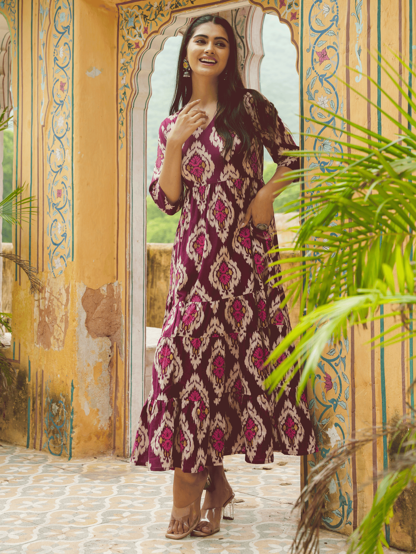 Soft Cotton Ikat Flared Purple Dress