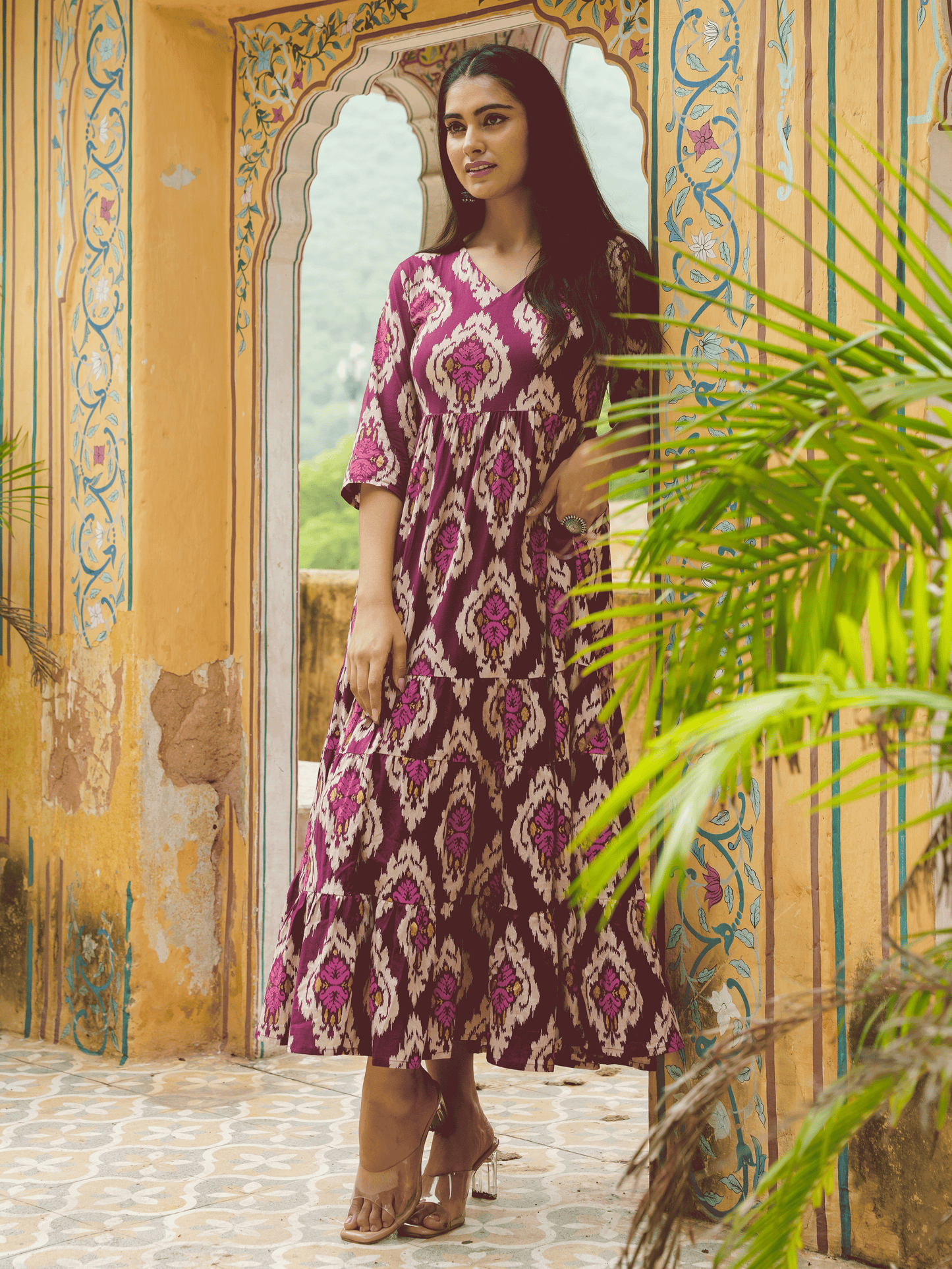 Soft Cotton Ikat Flared Purple Dress