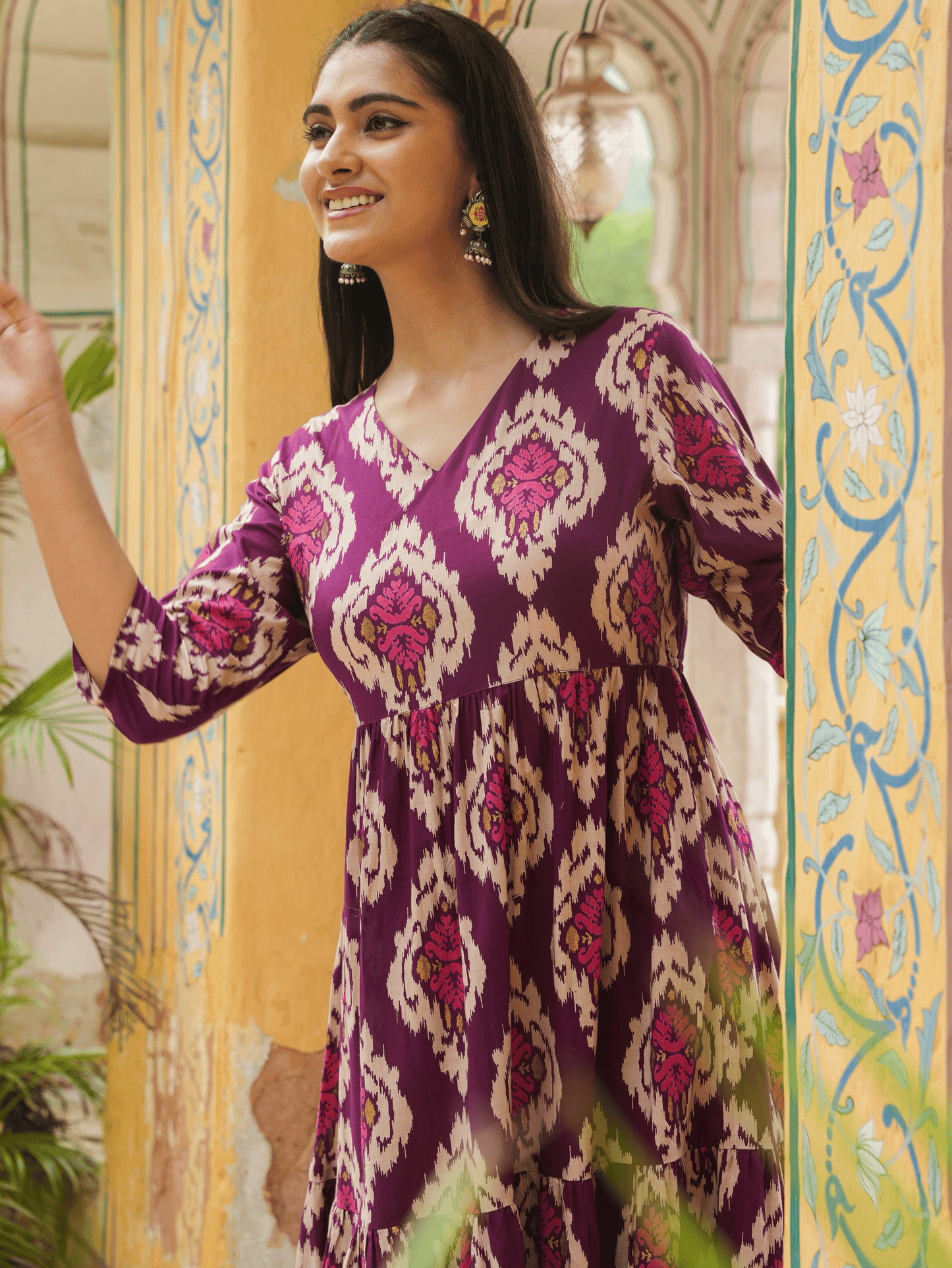 Soft Cotton Ikat Flared Purple Dress