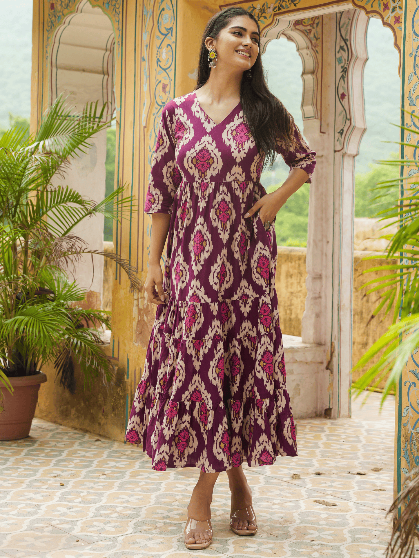 Soft Cotton Ikat Flared Purple Dress