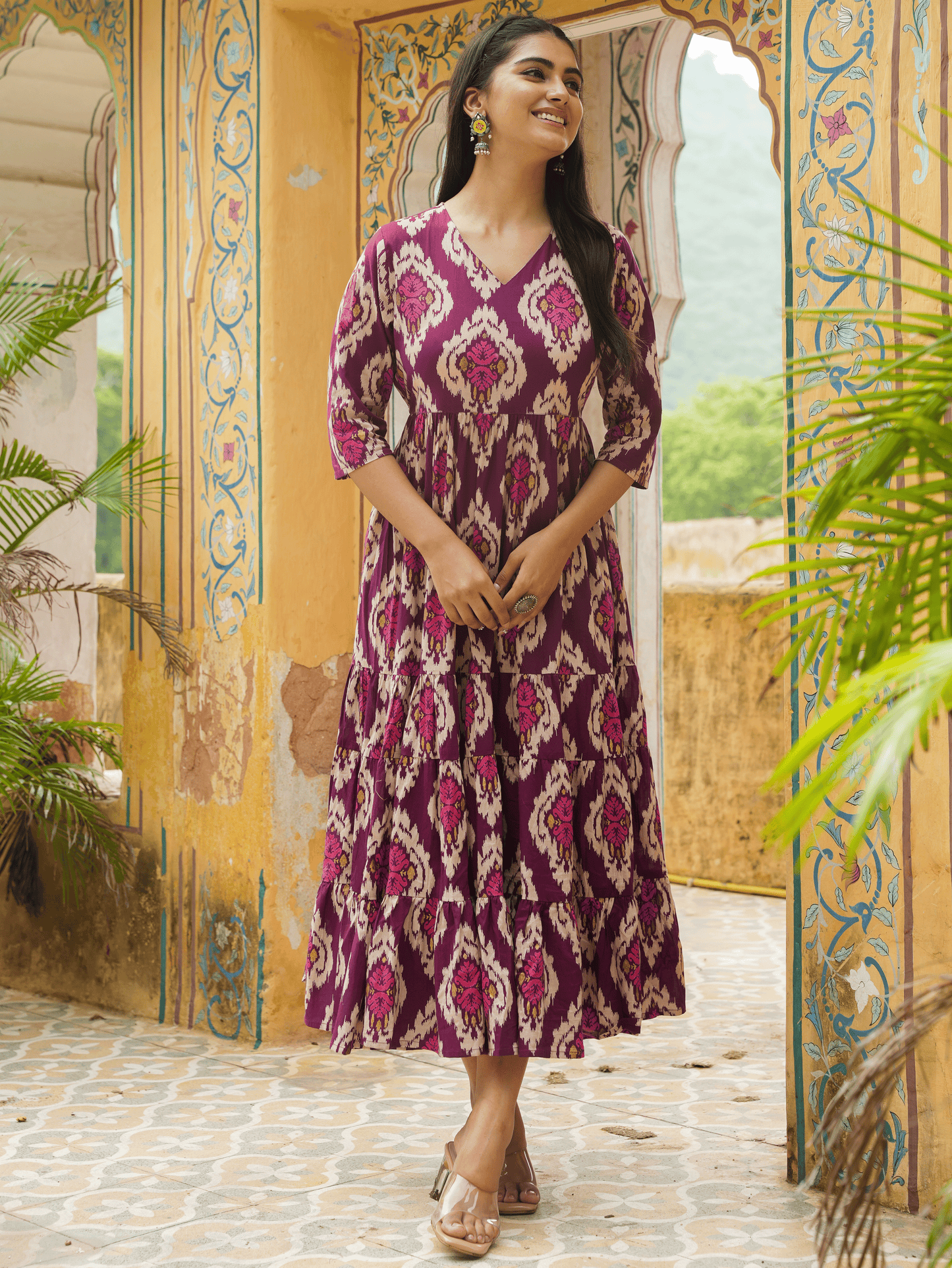 Soft Cotton Ikat Flared Purple Dress