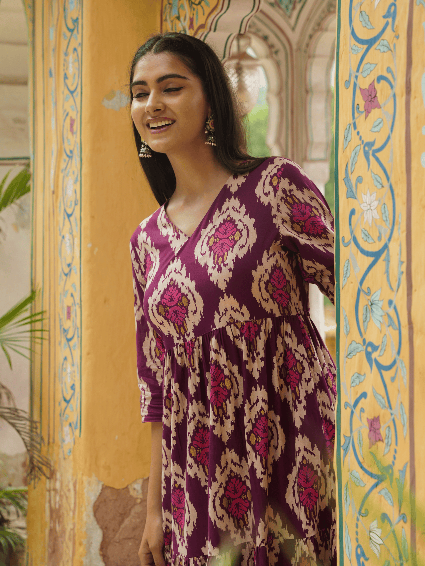 Soft Cotton Ikat Flared Purple Dress