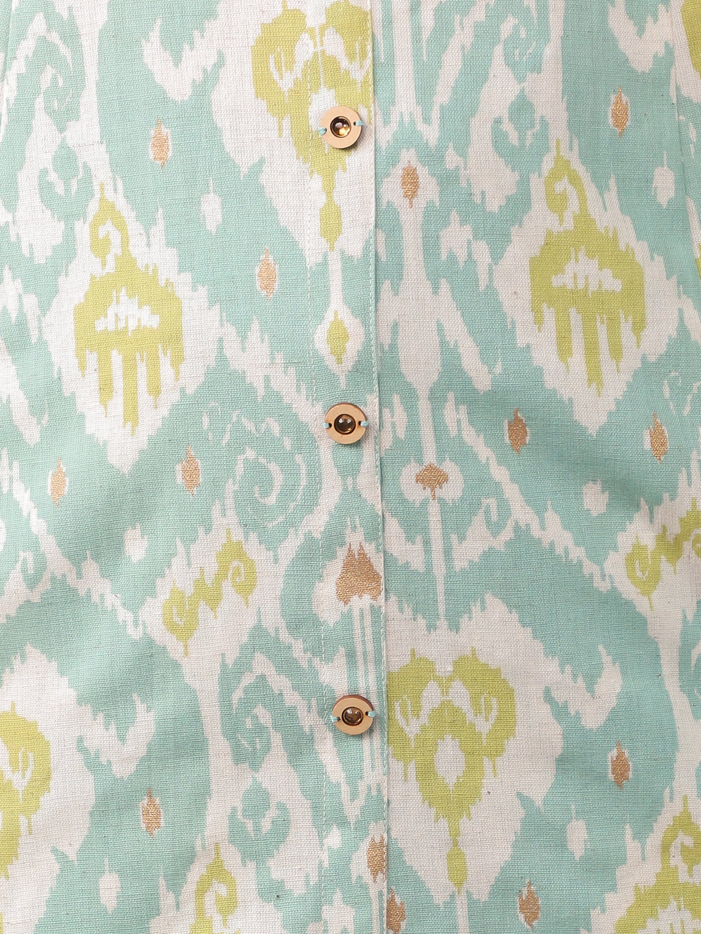 Linen Cotton Ikat High Low Green Kurta