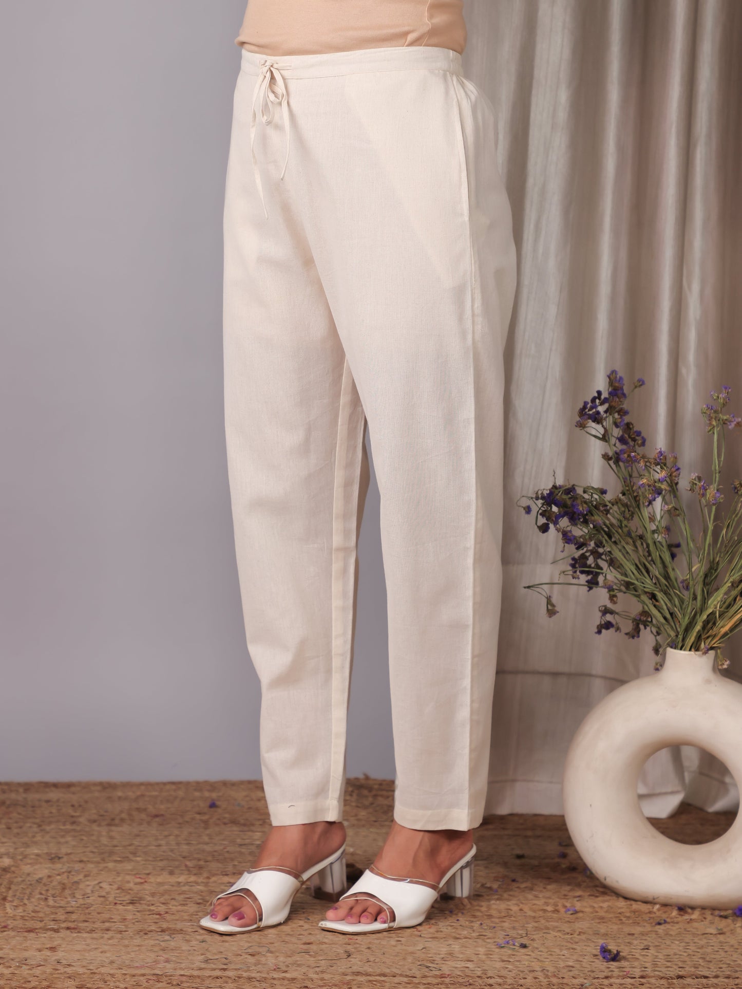 Linen Cotton Ikat Flared Pink Kurta