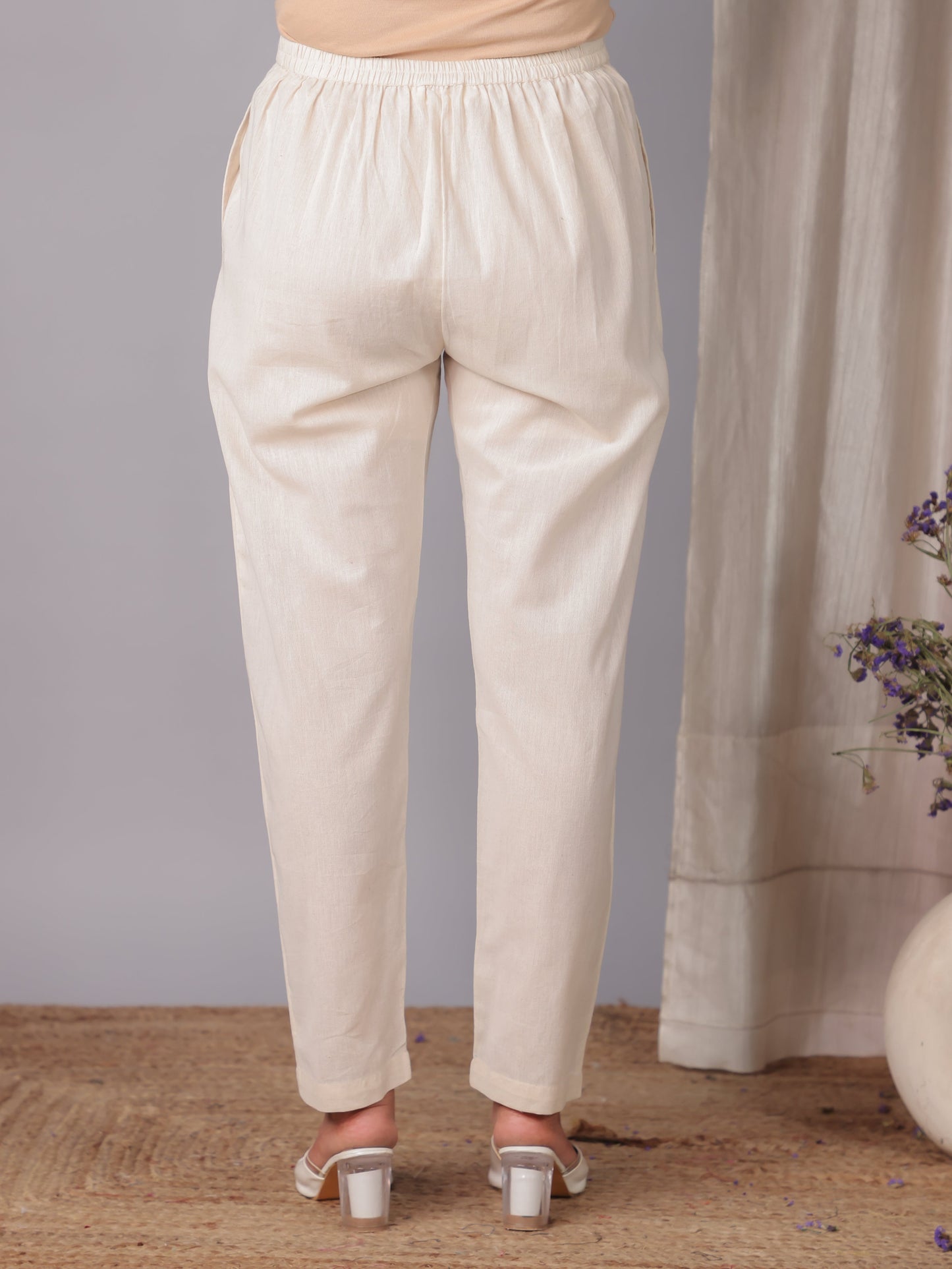 Linen Cotton Ikat Flared Pink Kurta