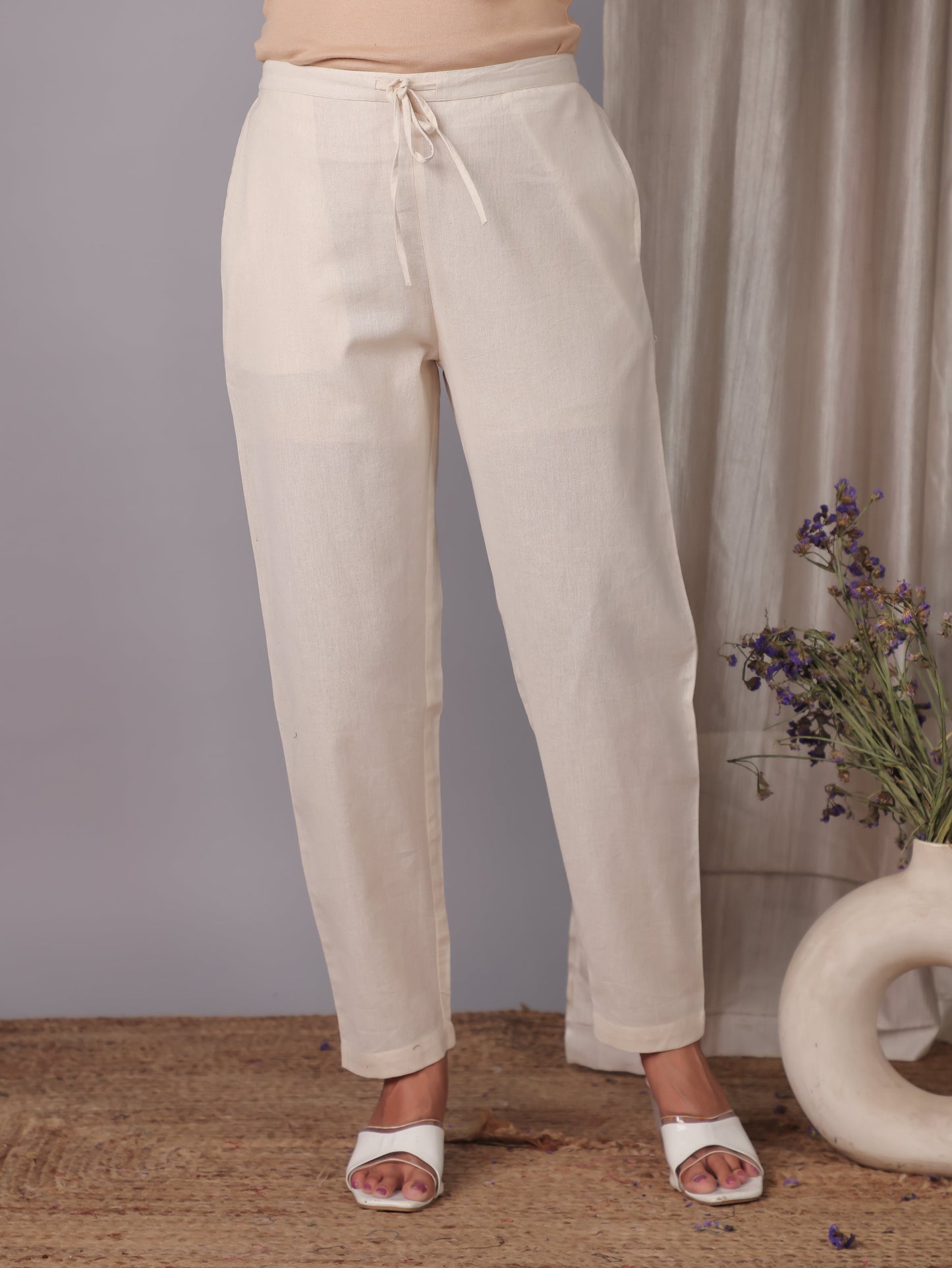 Linen Cotton Ikat Flared Pink Kurta