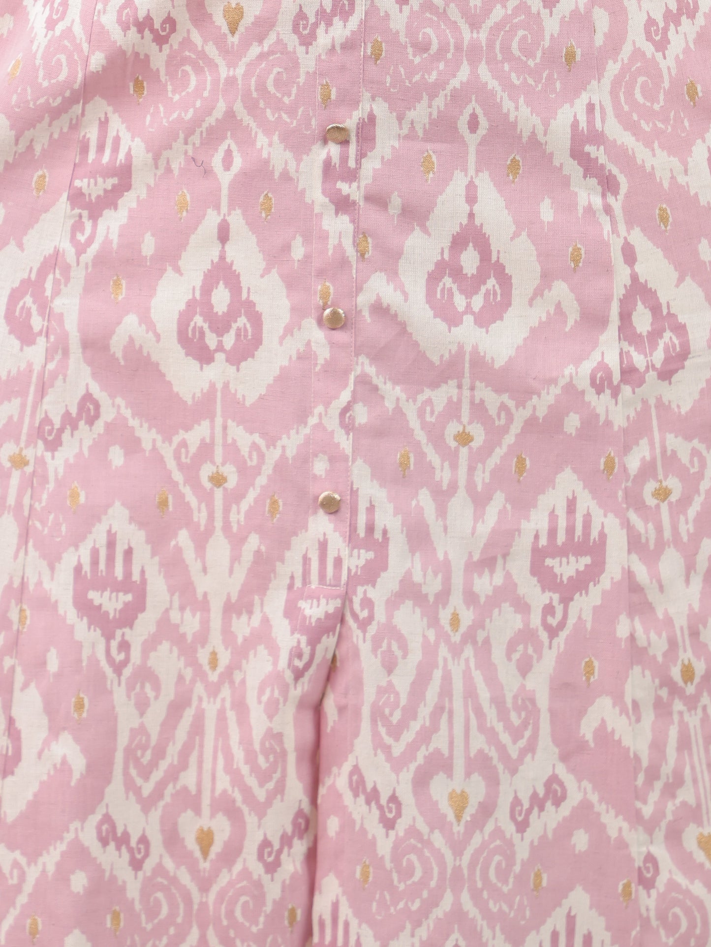 Linen Cotton Ikat Flared Pink Kurta