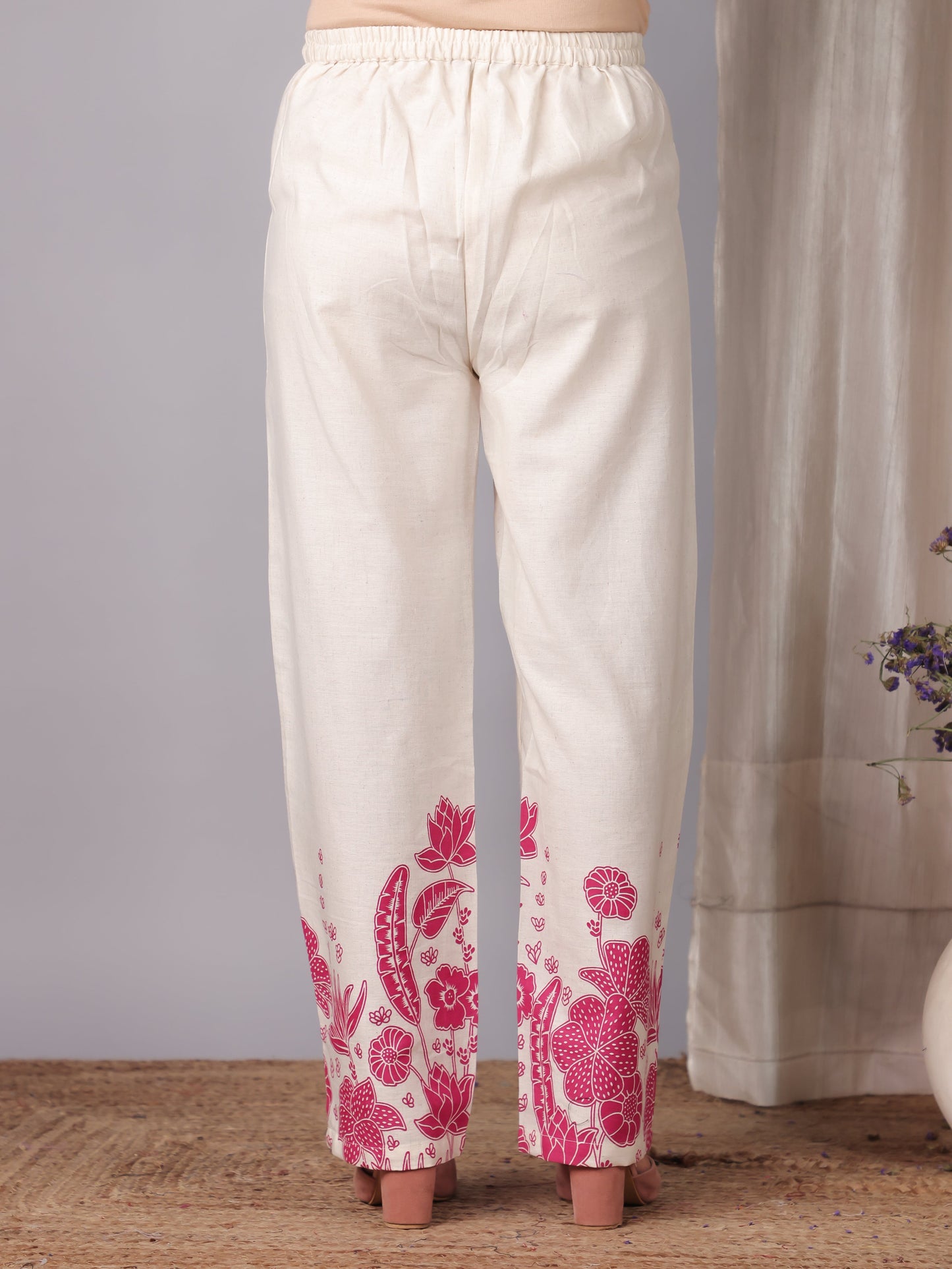 Linen Cotton Placement Print Straight Off White Co-Ord