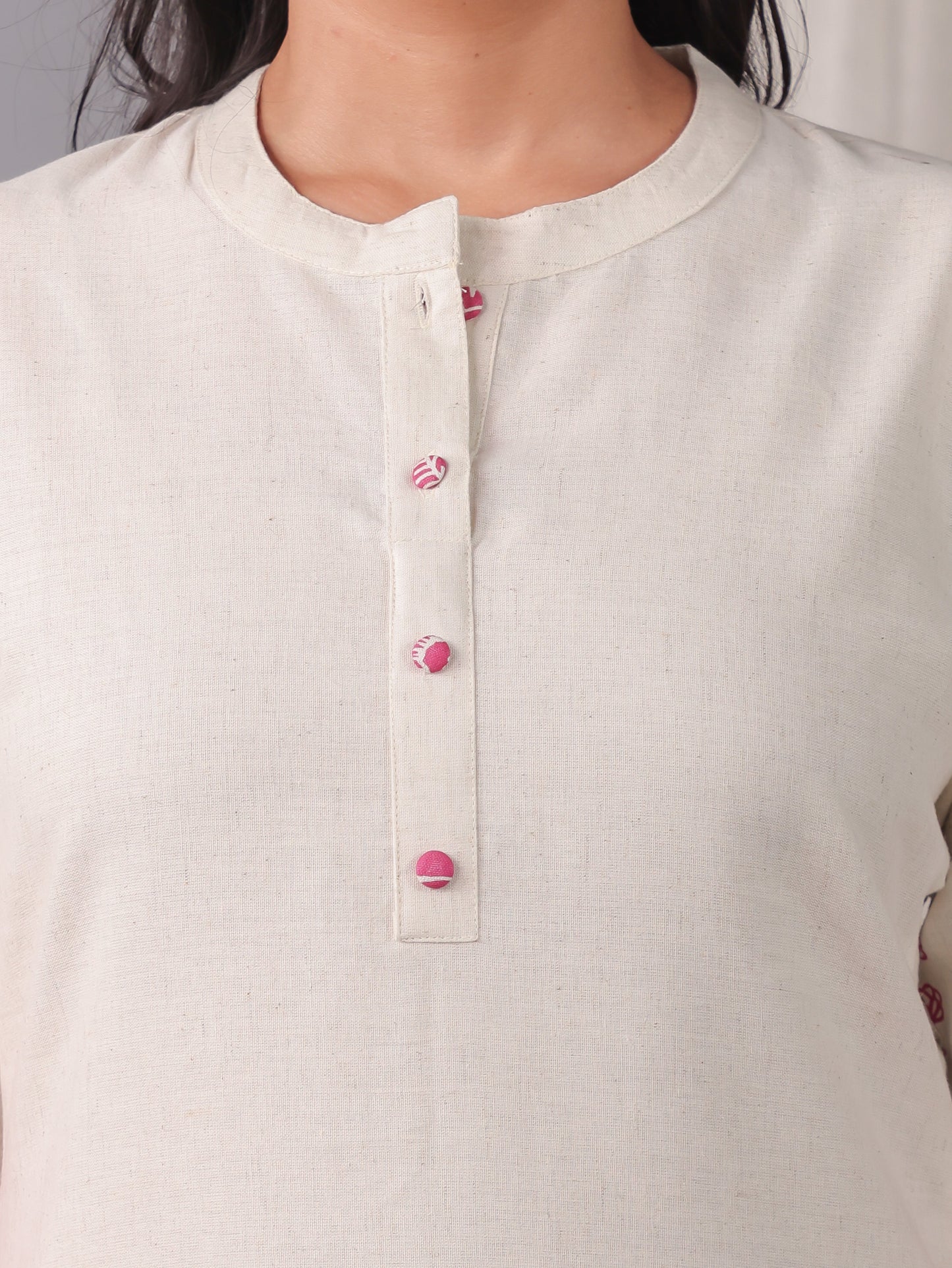 Linen Cotton Placement Print Straight Off White Co-Ord